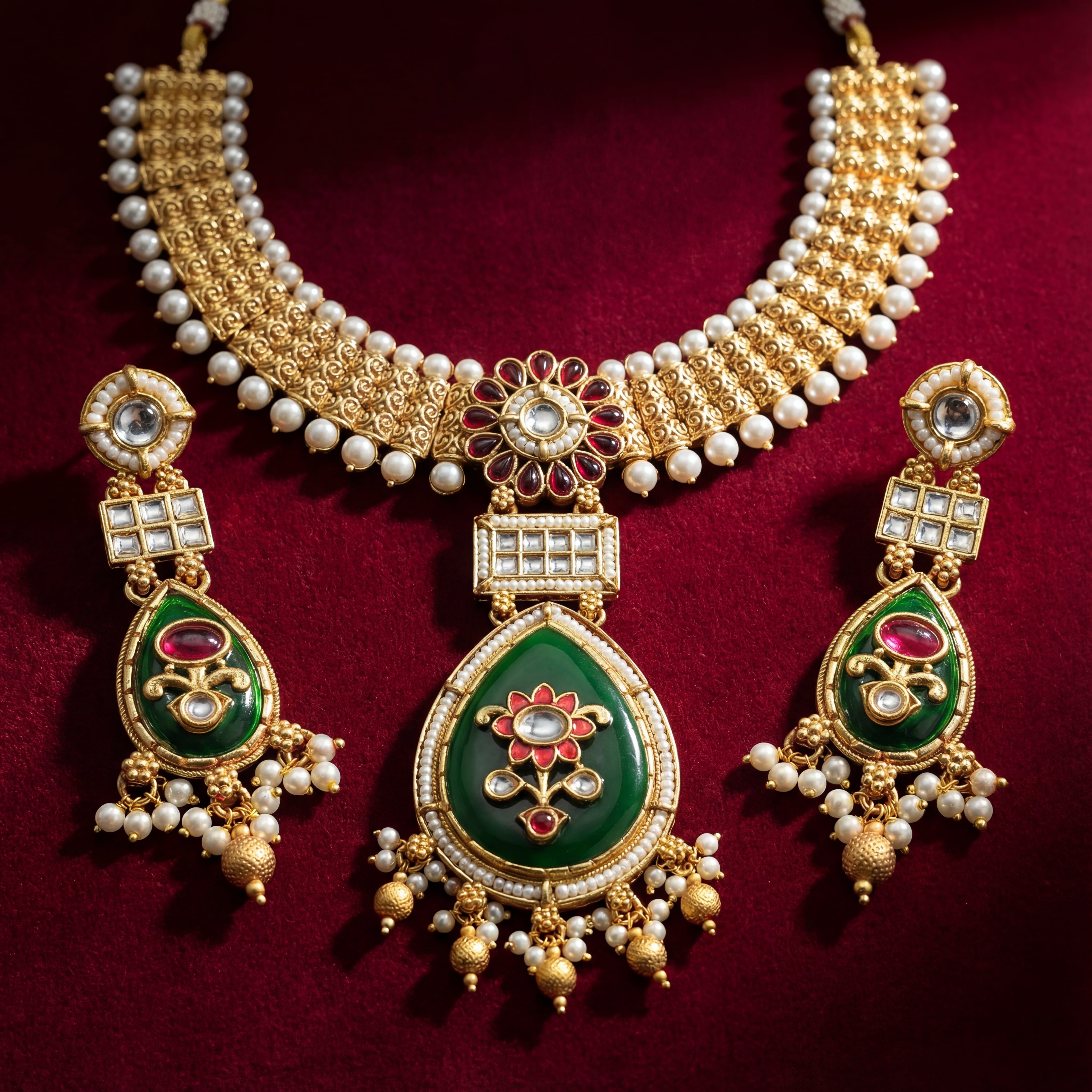 Meenakari Kundan Necklace | Rajputi Pearl Choker Bridal Jewelry - nandai.store