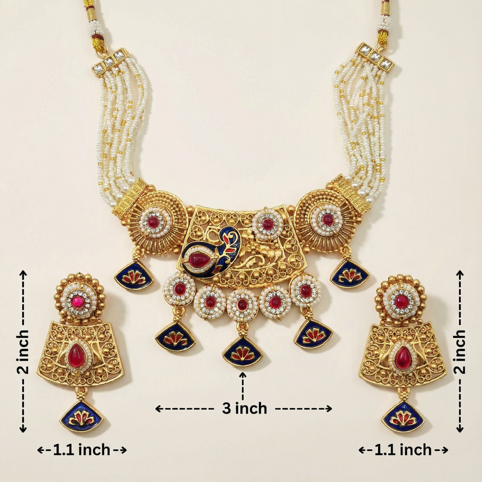 Meenakari Necklace | Tripti Rajputi Gold-Plated Statement Set with Earrings - nandai.store