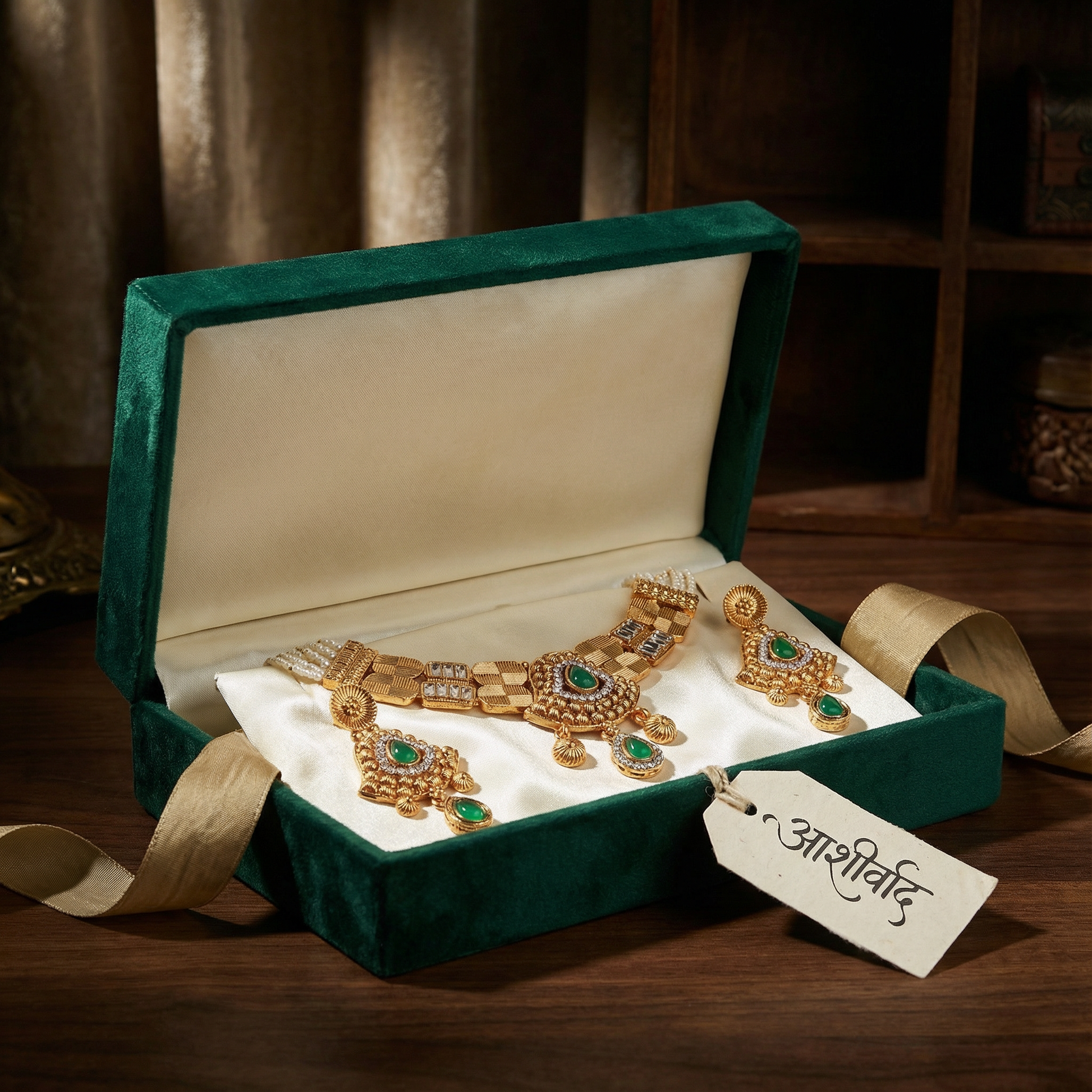 Temple Jewellery Choker Set | Jaipur Bridal Gold-Plated Necklace with Earrings - nandai.store