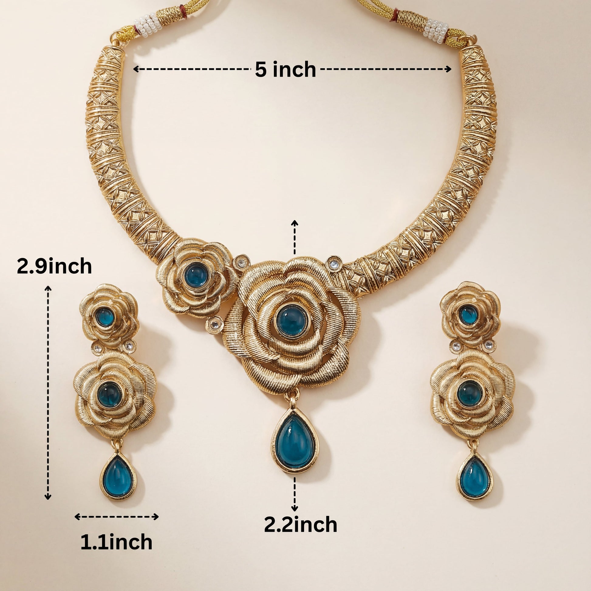 Hasadi Necklace | Rajwadi Rose Design with Green Stones Bridal Set - nandai.store