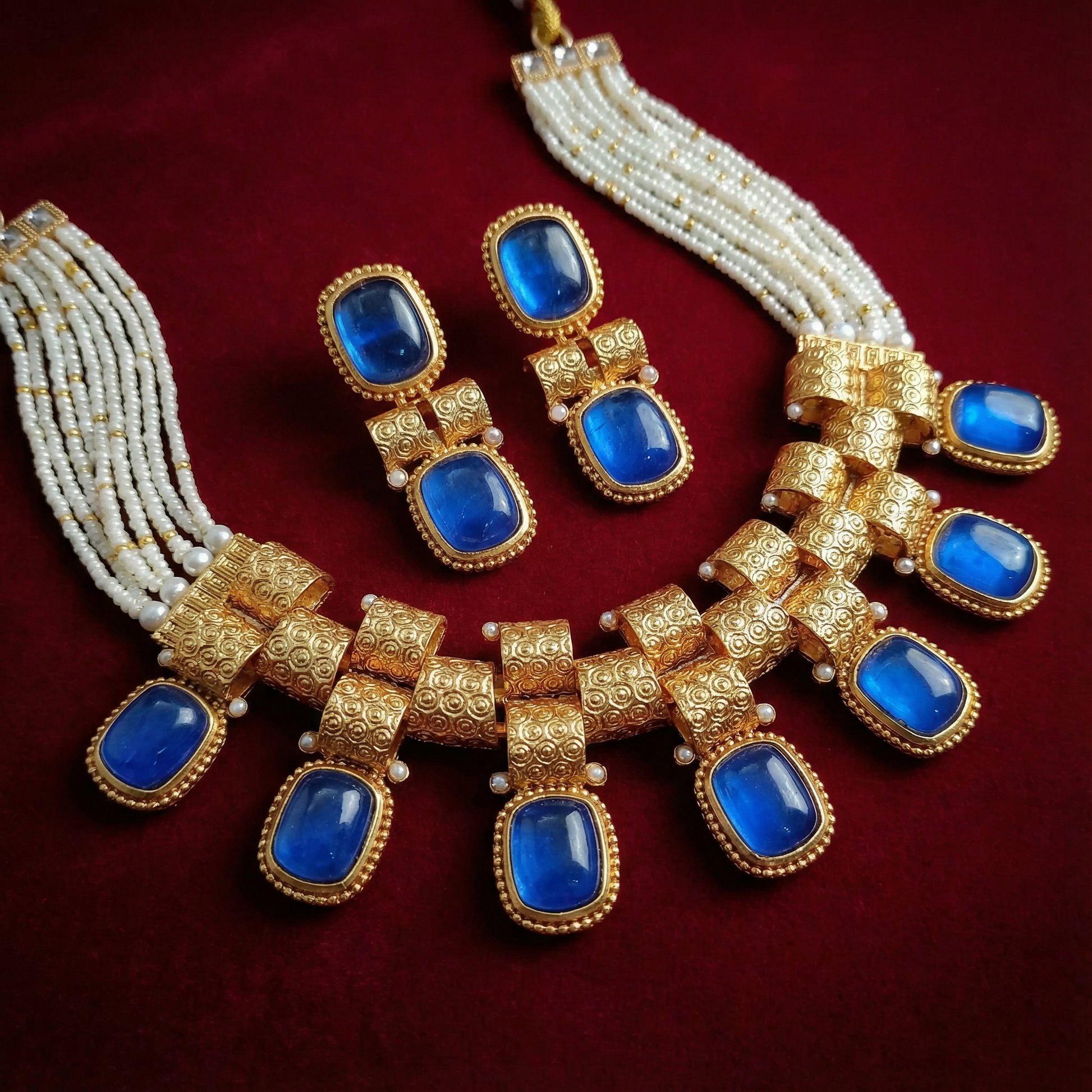 Multicolor Rajwadi Choker Necklace | Monalisa Fusion Bridal Jewelry Set with Earrings — Nandai
