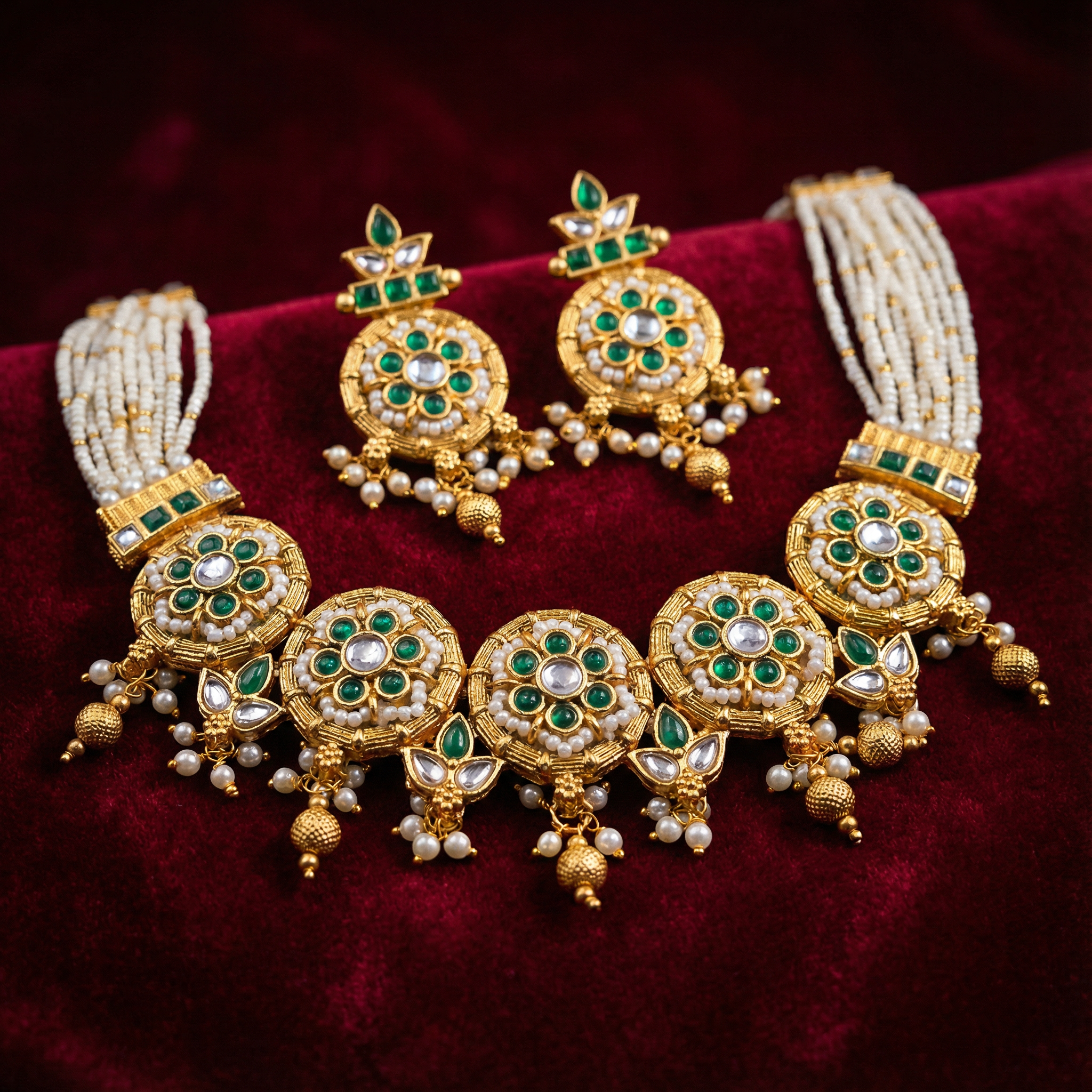 Kundan Choker Set | Rajputi Bridal Necklace with Pearls & Gold - nandai.store
