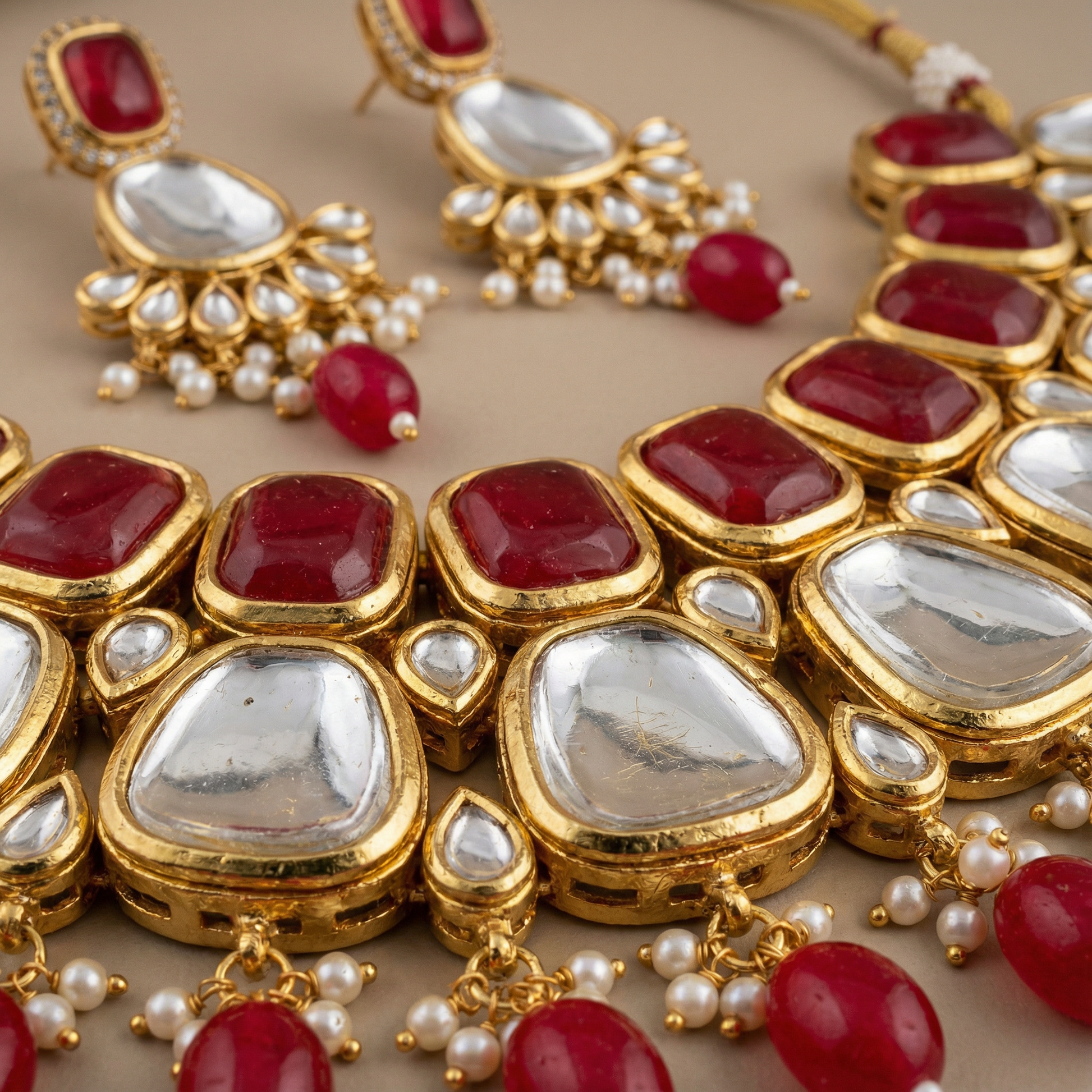 Kundan Choker Set | Earrings | Sarah Jadau Kundan Jewellery for Women - nandai.store