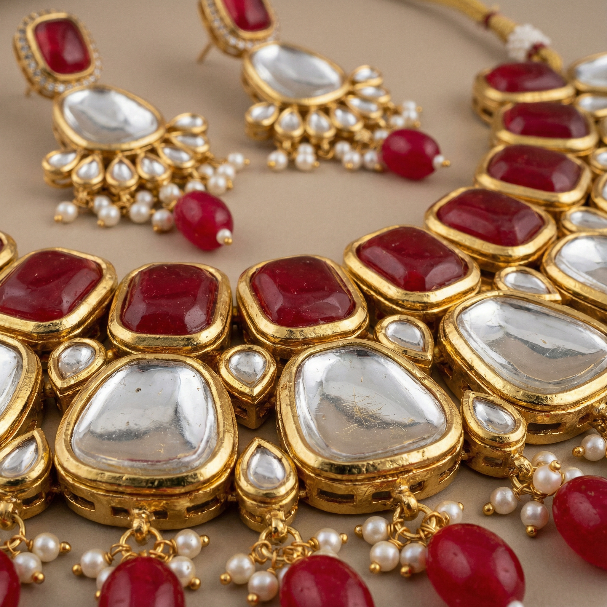 Kundan Choker Set | Earrings | Sarah Jadau Kundan Jewellery for Women - nandai.store