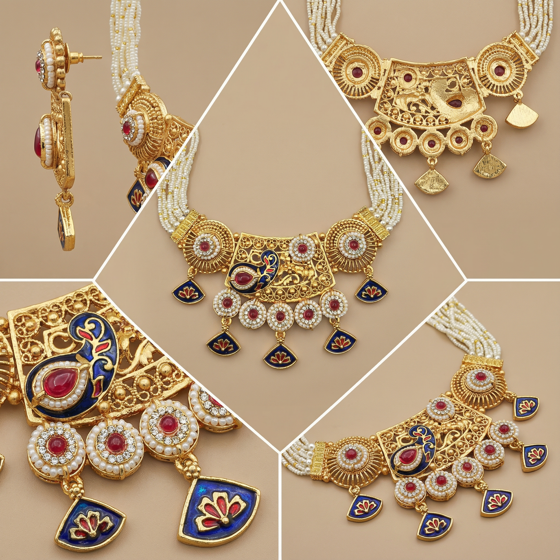 Meenakari Necklace | Tripti Rajputi Gold-Plated Statement Set with Earrings - nandai.store