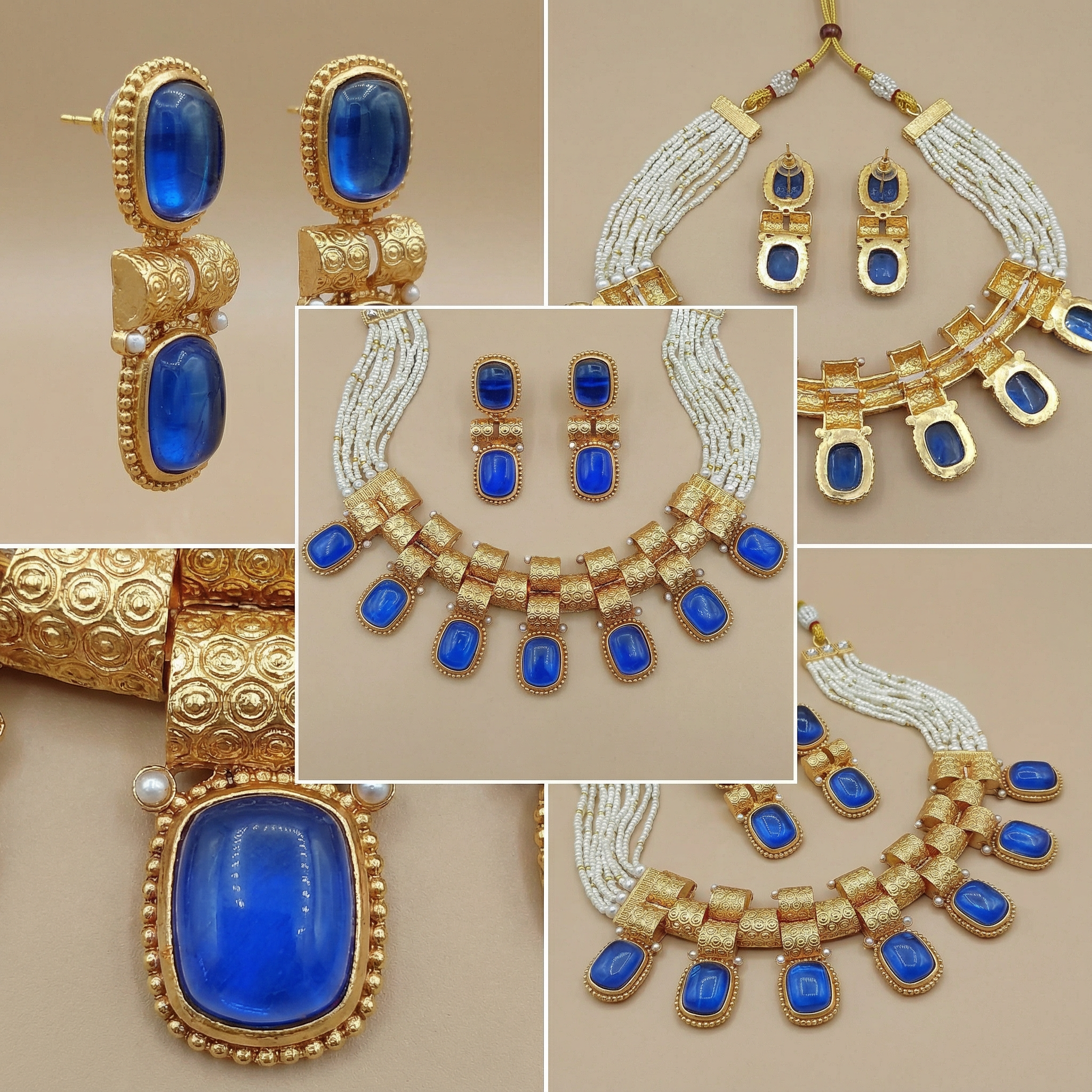 Rajwadi Choker Necklace | Monalisa Fusion Bridal Jewelry Set with Earrings - nandai.store