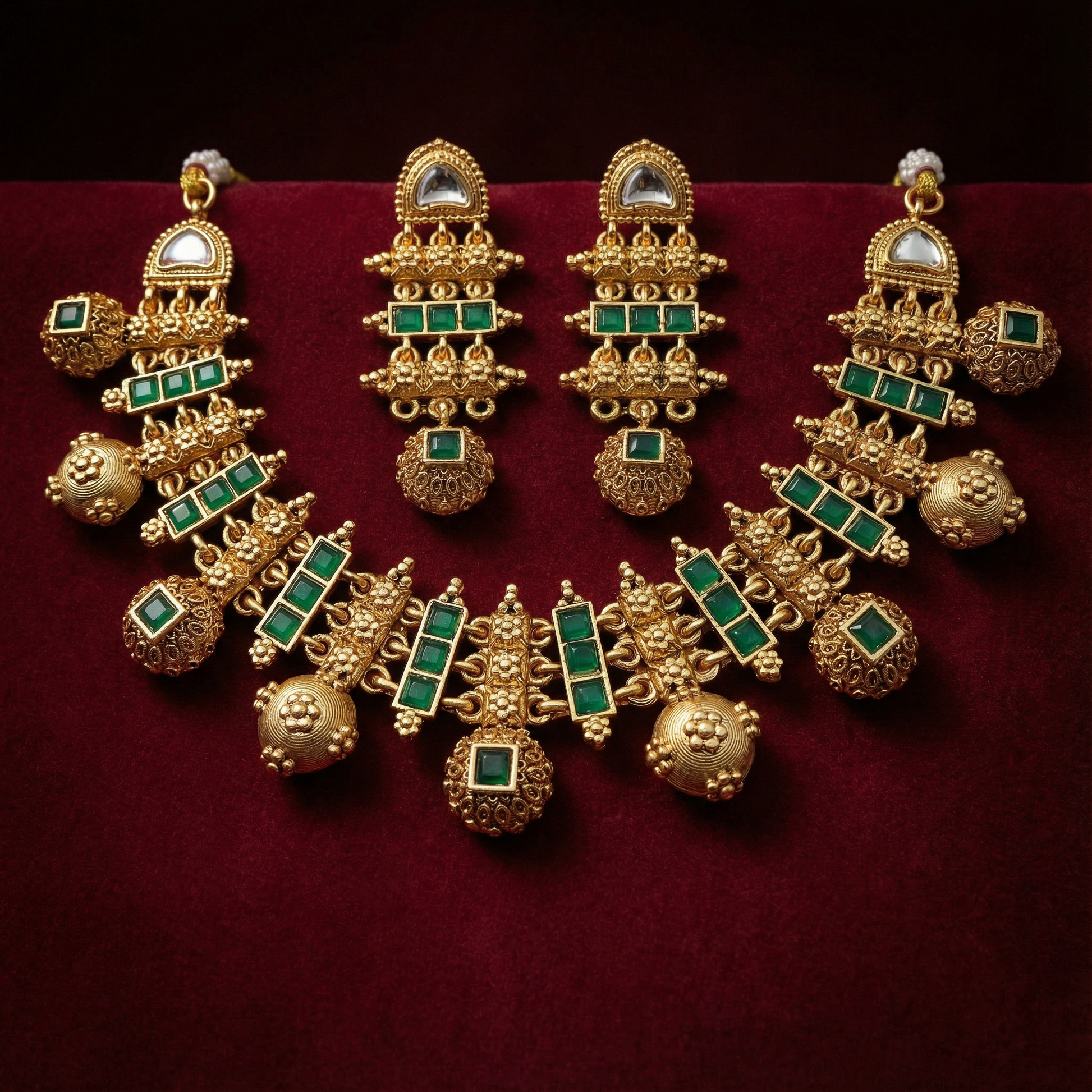 Mor Green Meenakari Necklace Set | Rajwadi Antique Gold Bridal Jewelry — Nandai