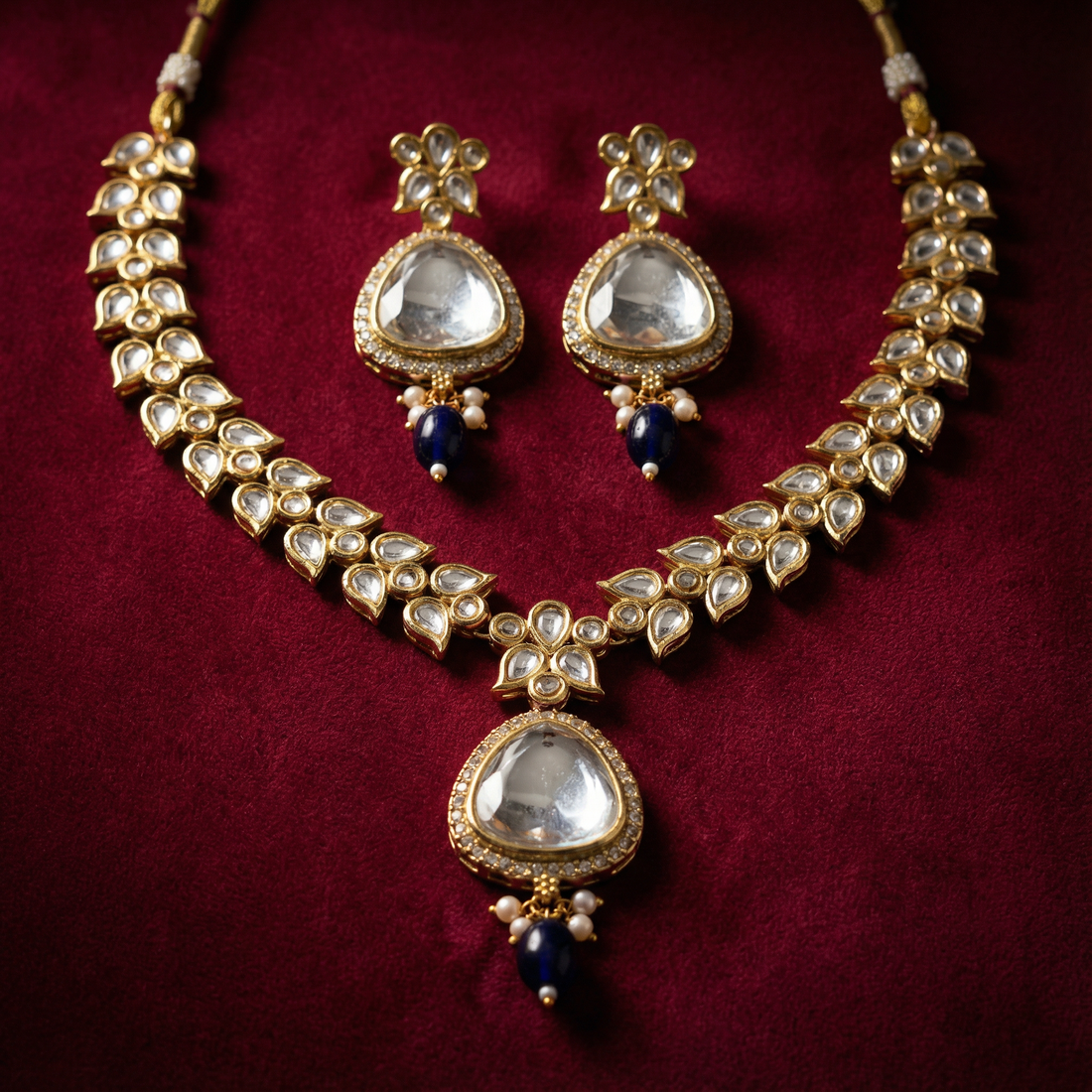 Agni Red Polki Choker Set - Majestic Uncut Bridal Gold-Plated Necklace & Earrings for Elegant Style — Nandai