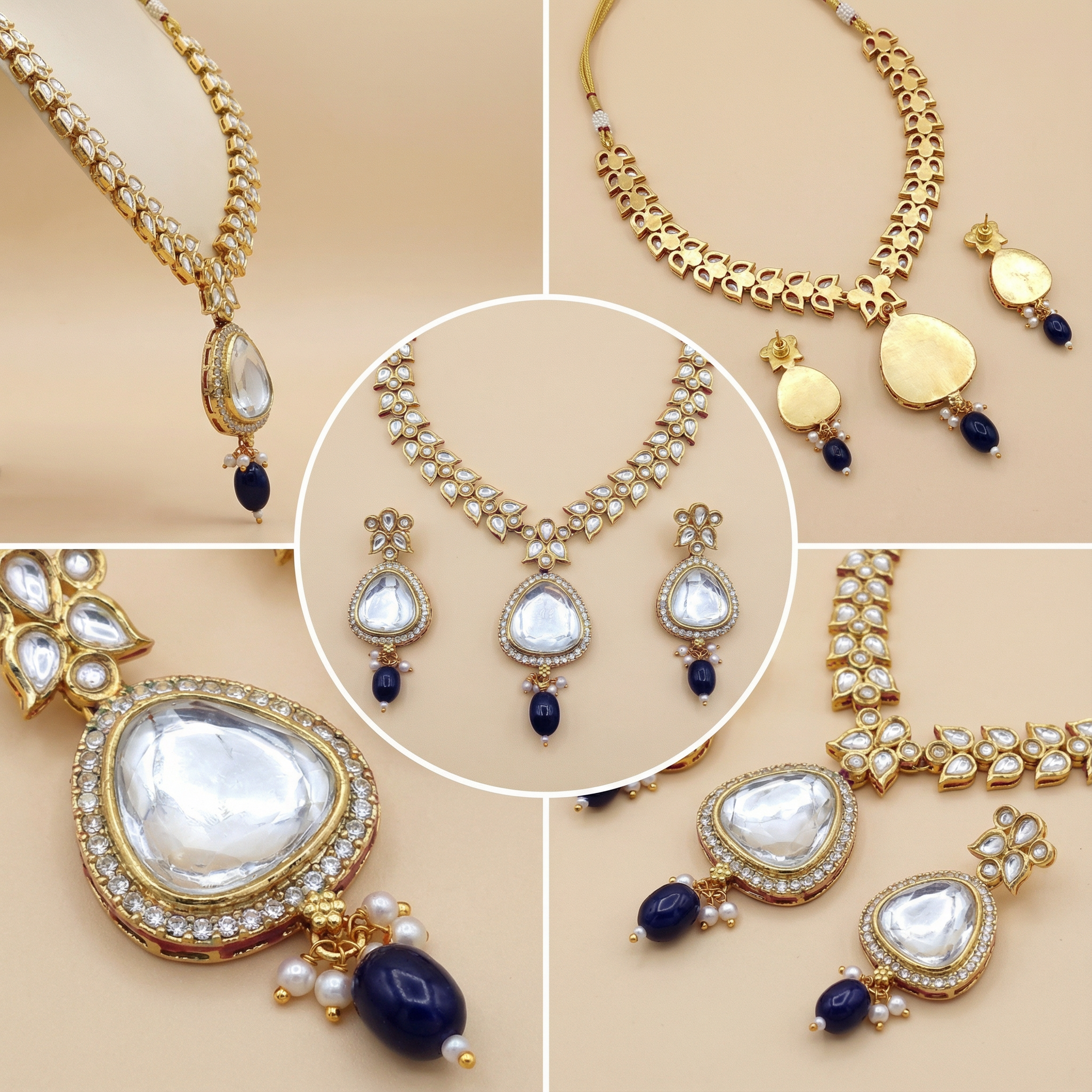 Polki Choker Set - Majestic Uncut Bridal Gold-Plated Necklace & Earrings for Elegant Style - nandai.store