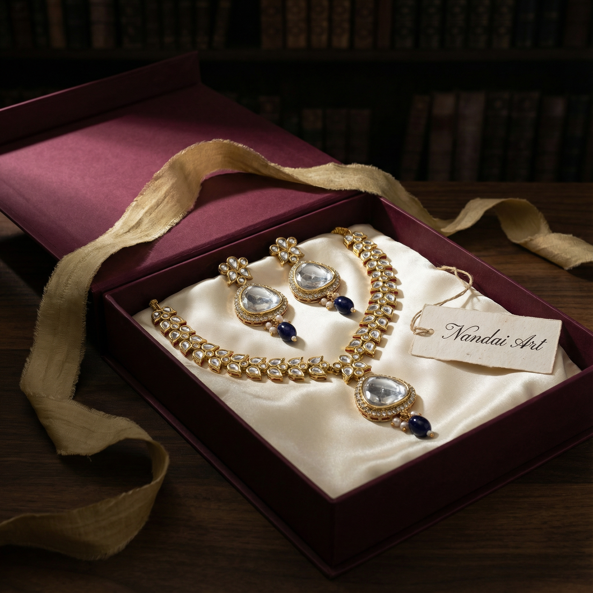 Polki Choker Set - Majestic Uncut Bridal Gold-Plated Necklace & Earrings for Elegant Style - nandai.store