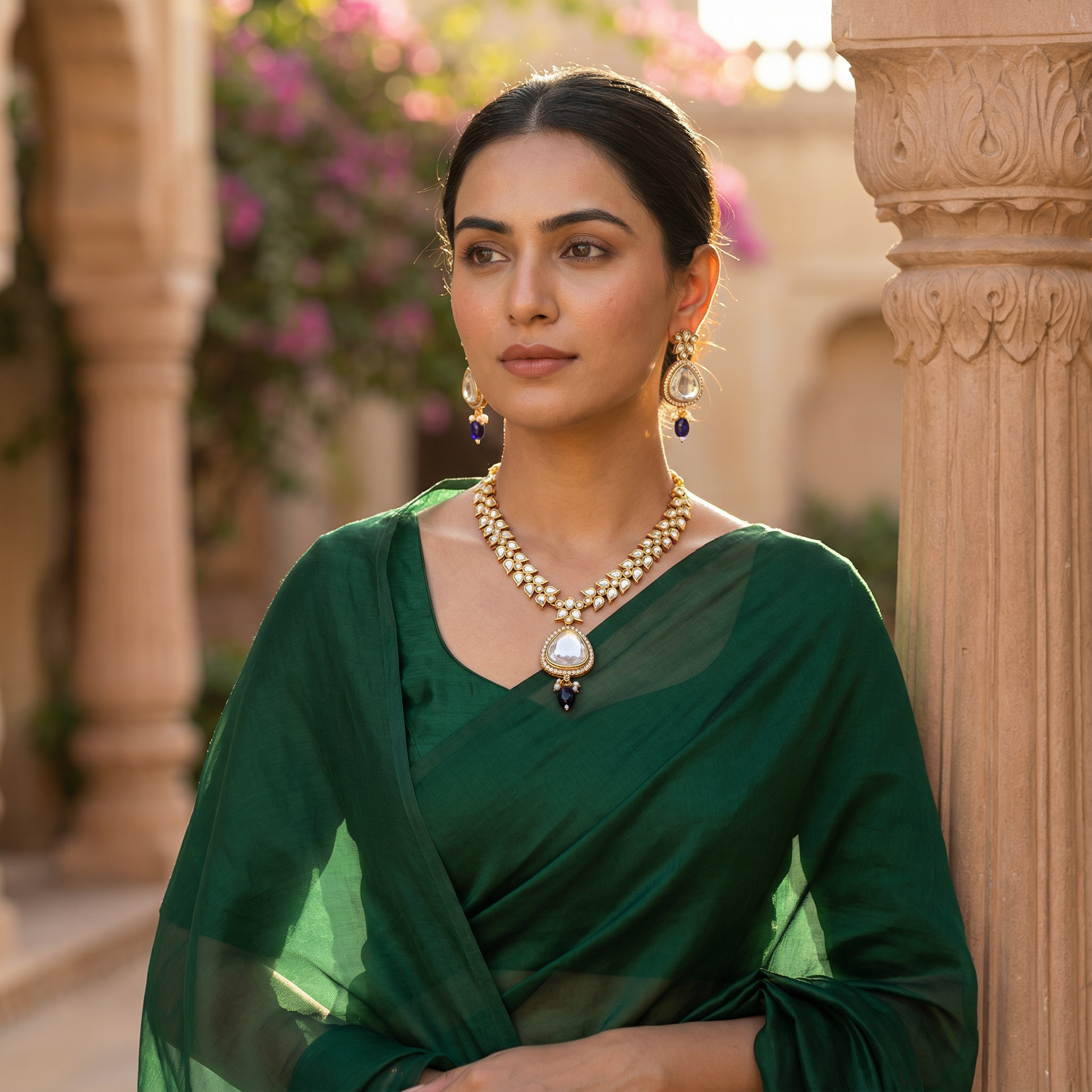 Polki Choker Set - Majestic Uncut Bridal Gold-Plated Necklace & Earrings for Elegant Style - nandai.store