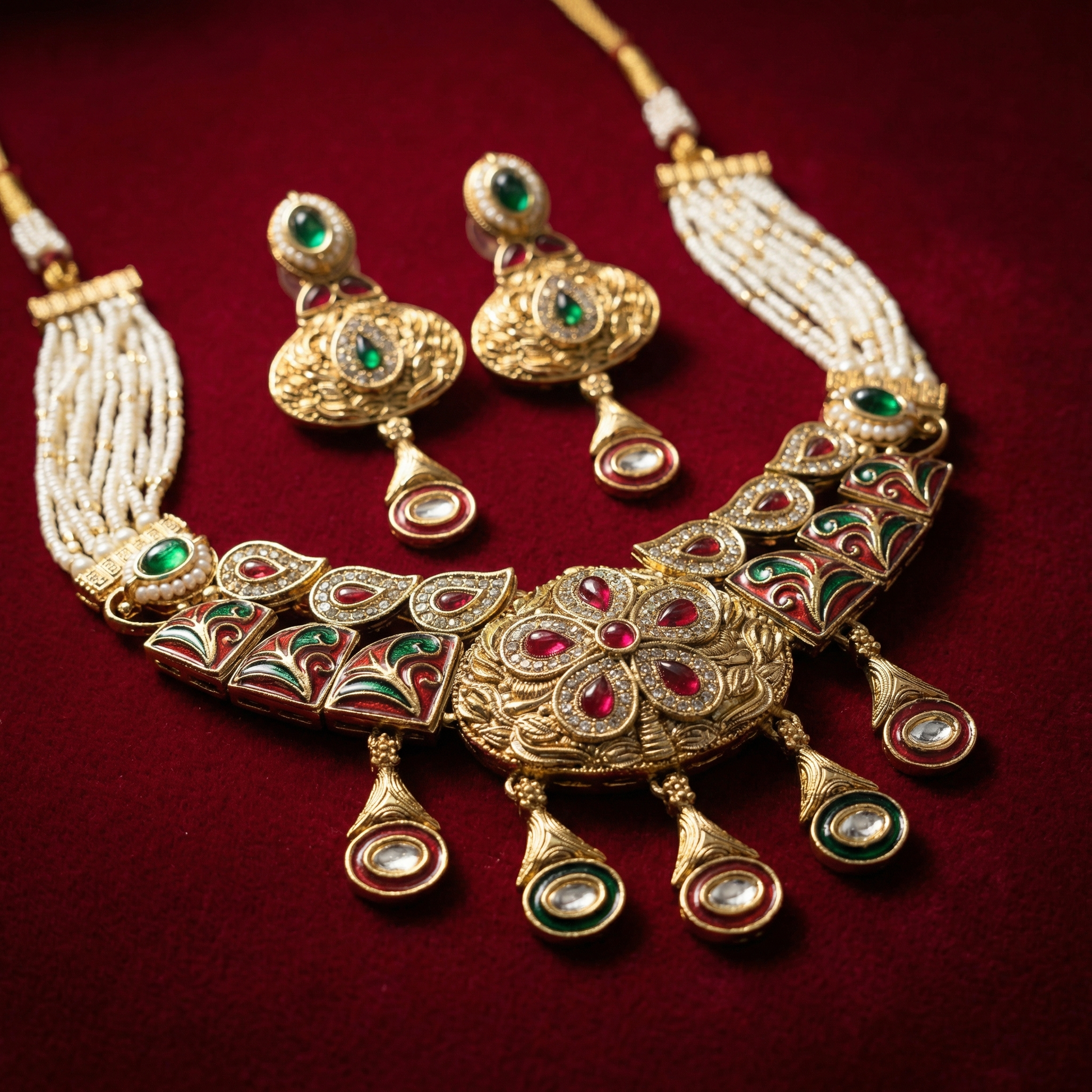 Kundan Necklace Set | Rajwadi Pearl Rajputi Jewelry for Brides - nandai.store