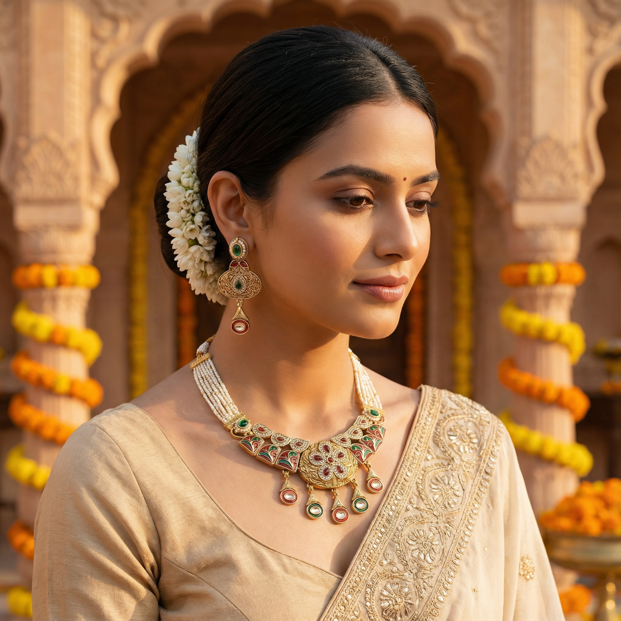 Kundan Necklace Set | Rajwadi Pearl Rajputi Jewelry for Brides - nandai.store