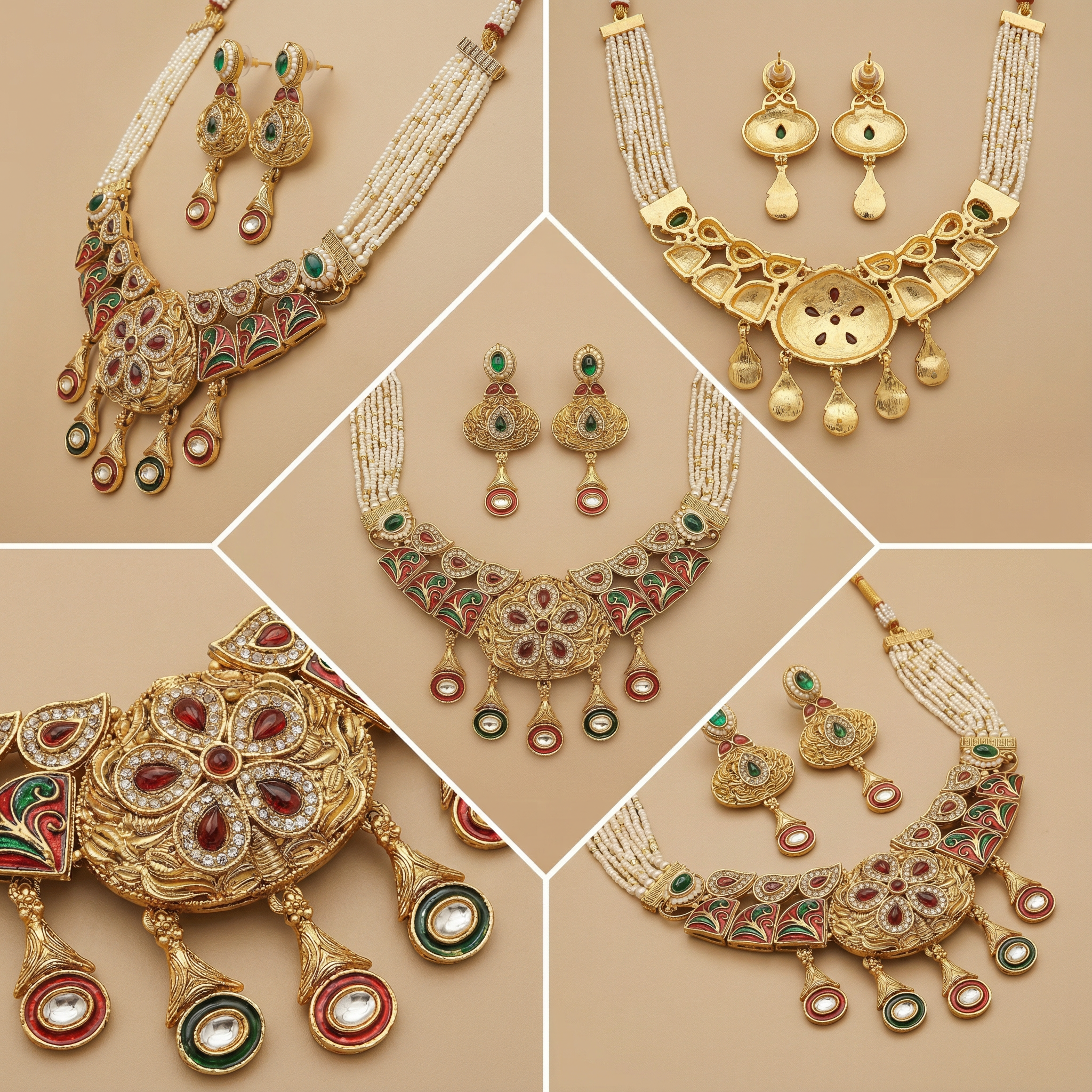 Kundan Necklace Set | Rajwadi Pearl Rajputi Jewelry for Brides - nandai.store