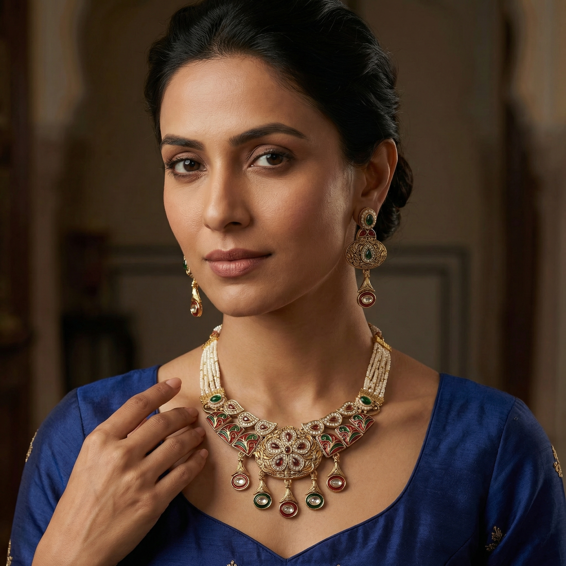 Kundan Necklace Set | Rajwadi Pearl Rajputi Jewelry for Brides - nandai.store