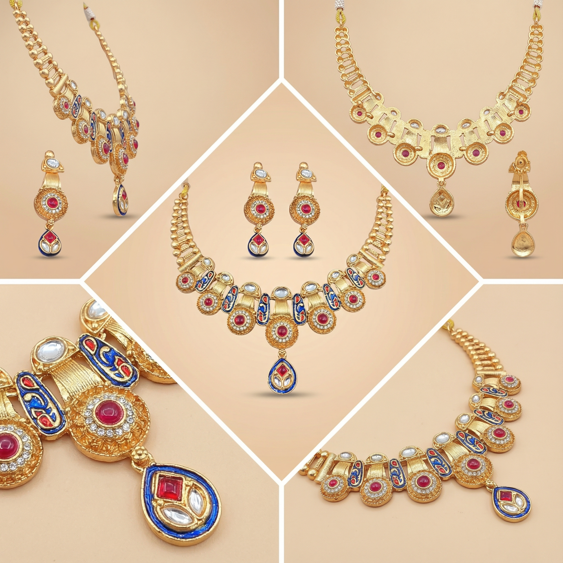 Meenakari Kundan Necklace Set With Earrings | Exquisite Bridal Jewellery Set - nandai.store