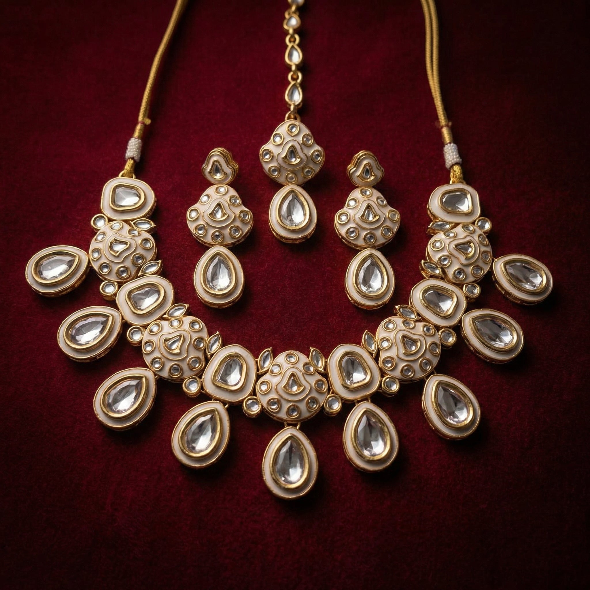 Royal Blue Midnight Black Meenakari Teardrop Kundan Choker Set with Matching Earrings — Nandai