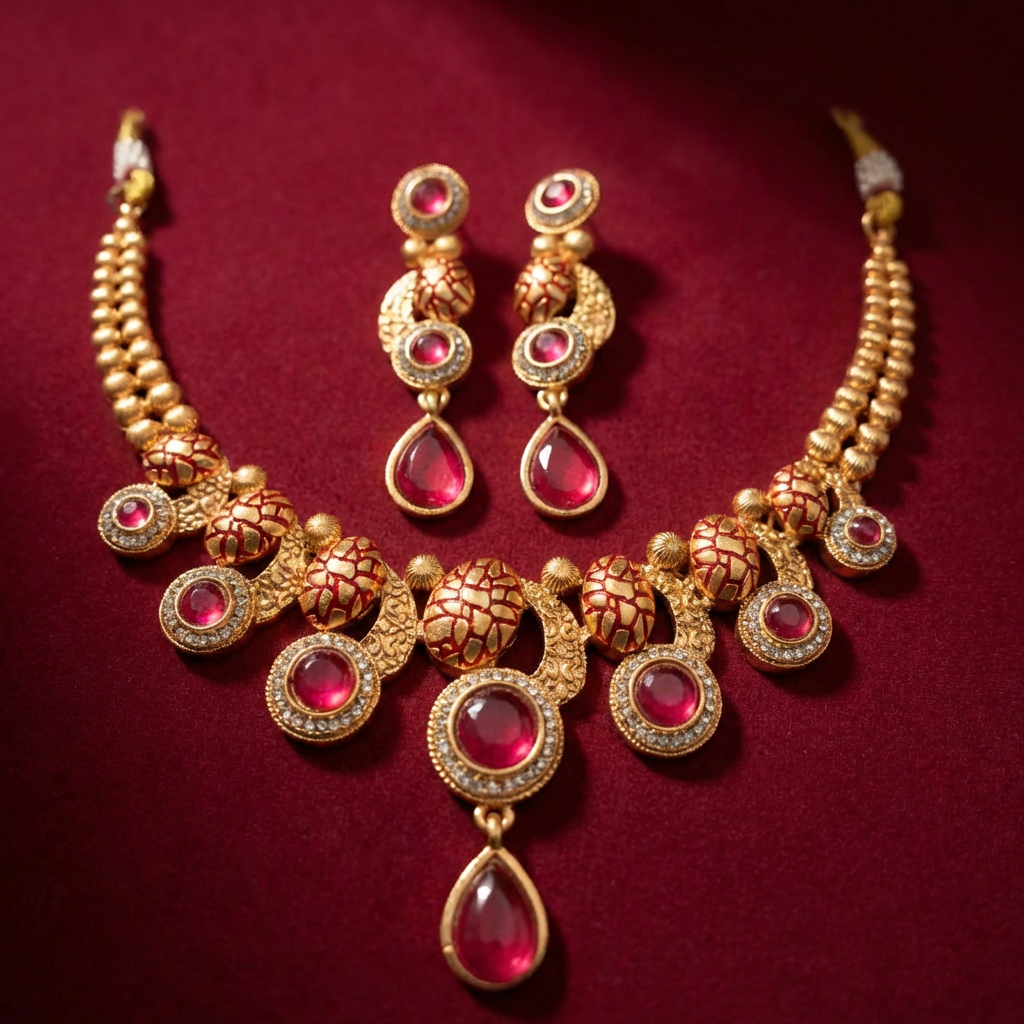 Pearl White Emerald Green Meenakari Luxury Jewellery Set - Antique Gold Plated Necklace for Mehendi & Receptions — Nandai