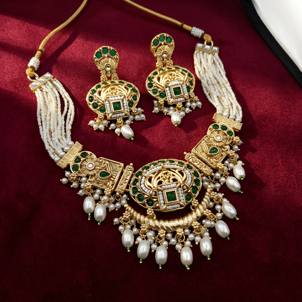 Gulbahar Meenakari Necklace Set | Rajwadi Luxury Handcrafted Bridal Jewelry — Nandai