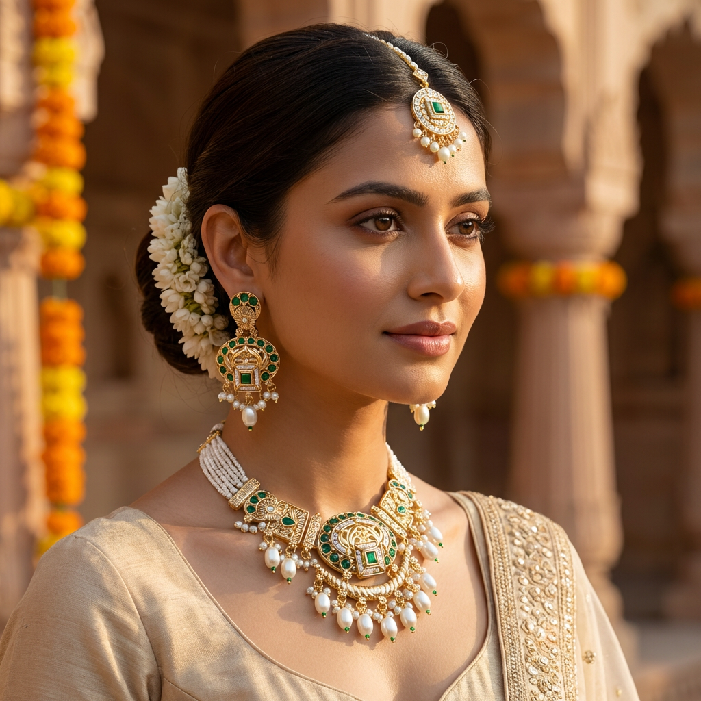 Meenakari Necklace Set | Rajwadi Luxury Handcrafted Bridal Jewelry - nandai.store