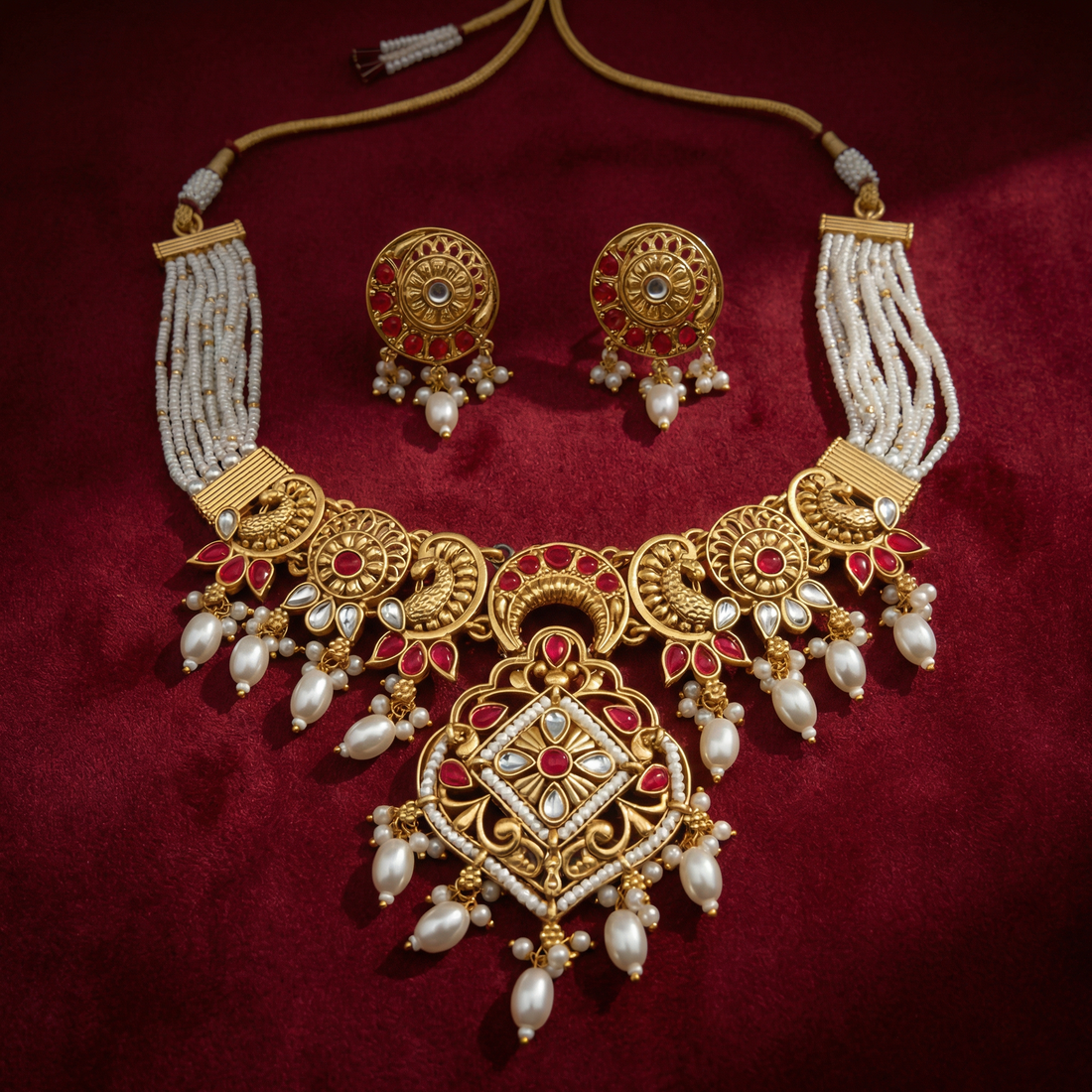 Gulbahar Pearl Choker Set | Rajputi Luxury Indian Bridal Jewelry — Nandai