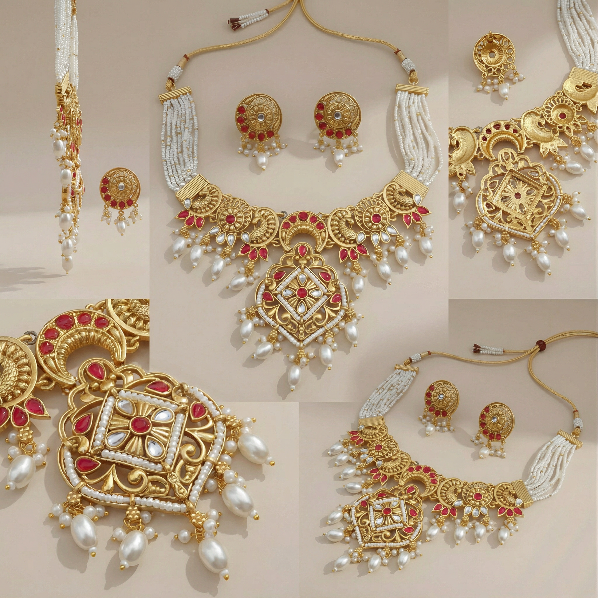 Pearl Choker Set | Rajputi Luxury Indian Bridal Jewelry - nandai.store