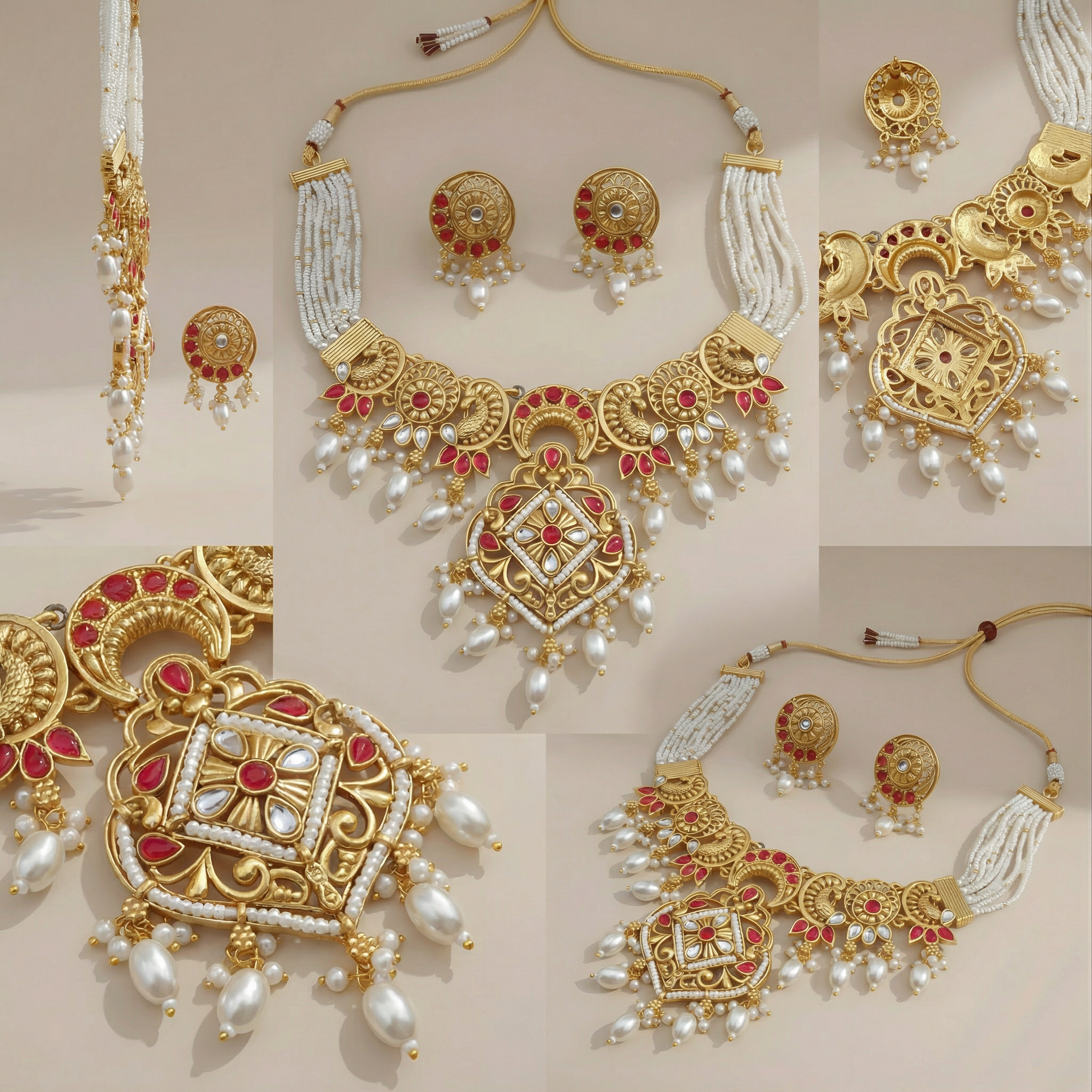 Pearl Choker Set | Rajputi Luxury Indian Bridal Jewelry - nandai.store