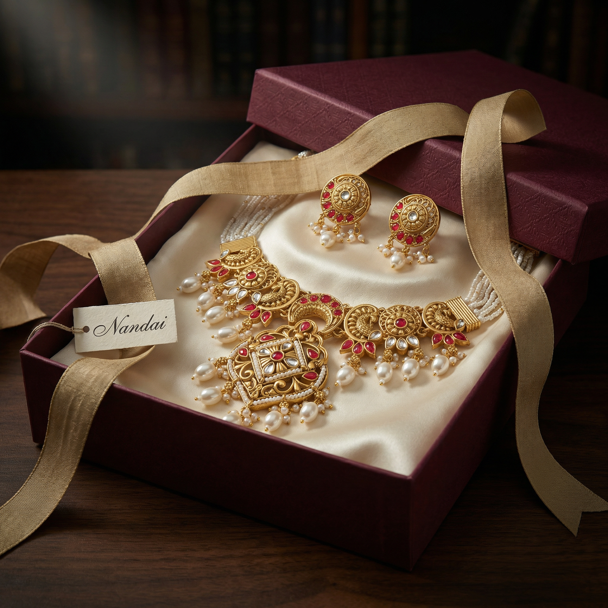 Pearl Choker Set | Rajputi Luxury Indian Bridal Jewelry - nandai.store
