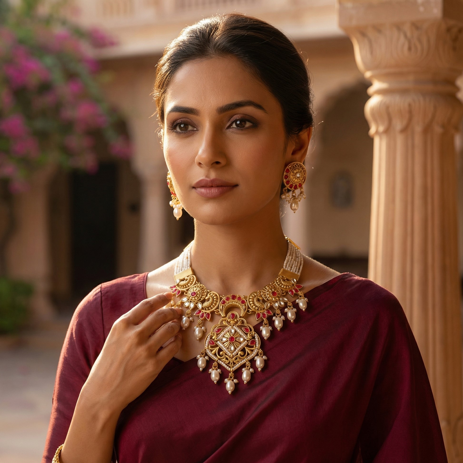 Pearl Choker Set | Rajputi Luxury Indian Bridal Jewelry - nandai.store
