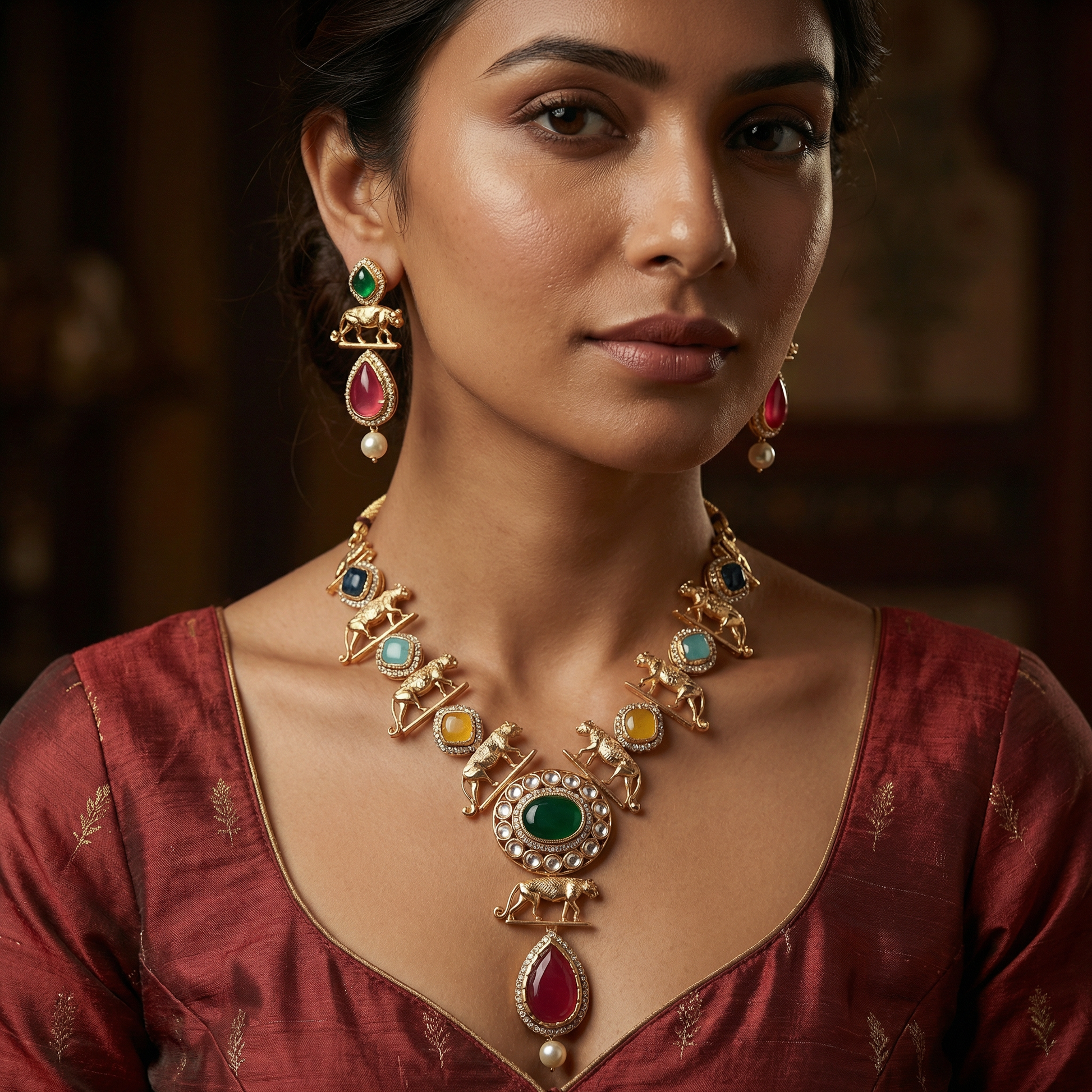Meenakari Necklace Set | Rajwadi Luxury Gold-Plated Indian Jewelry - nandai.store