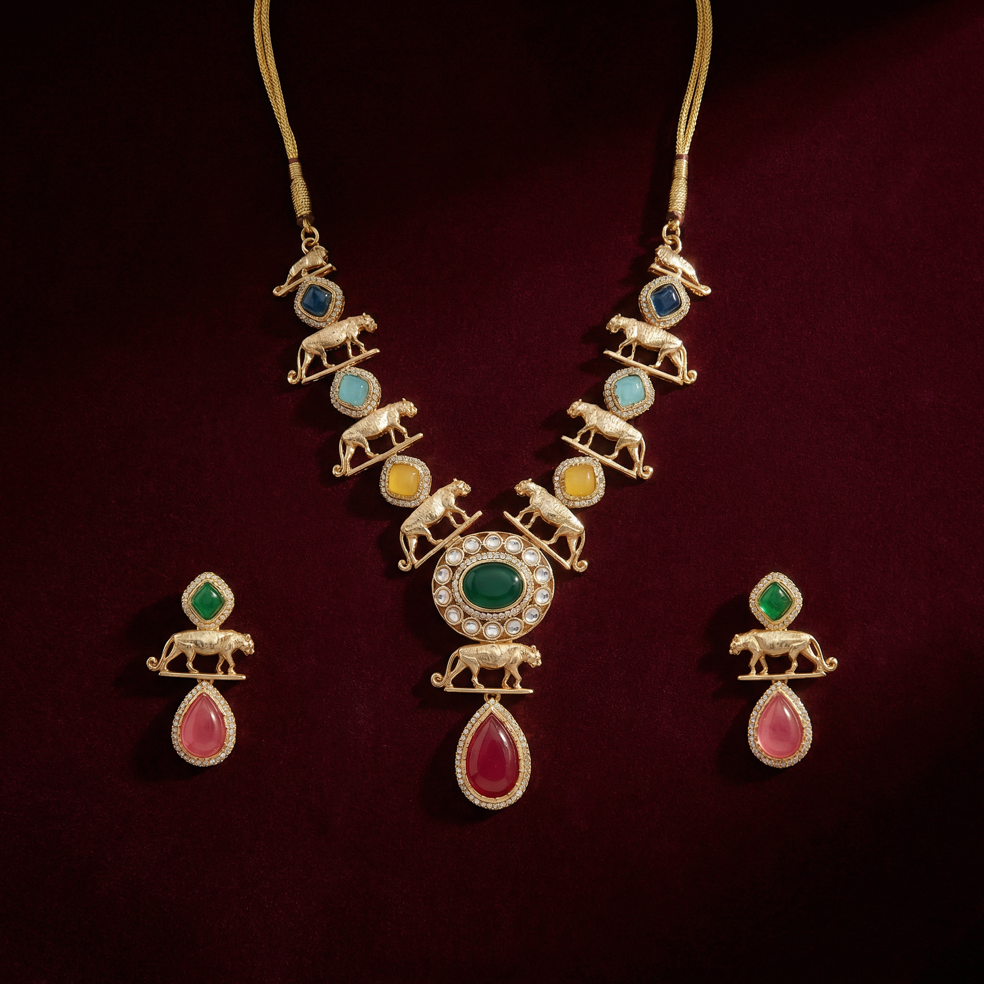 Meenakari Necklace Set | Rajwadi Luxury Gold-Plated Indian Jewelry - nandai.store