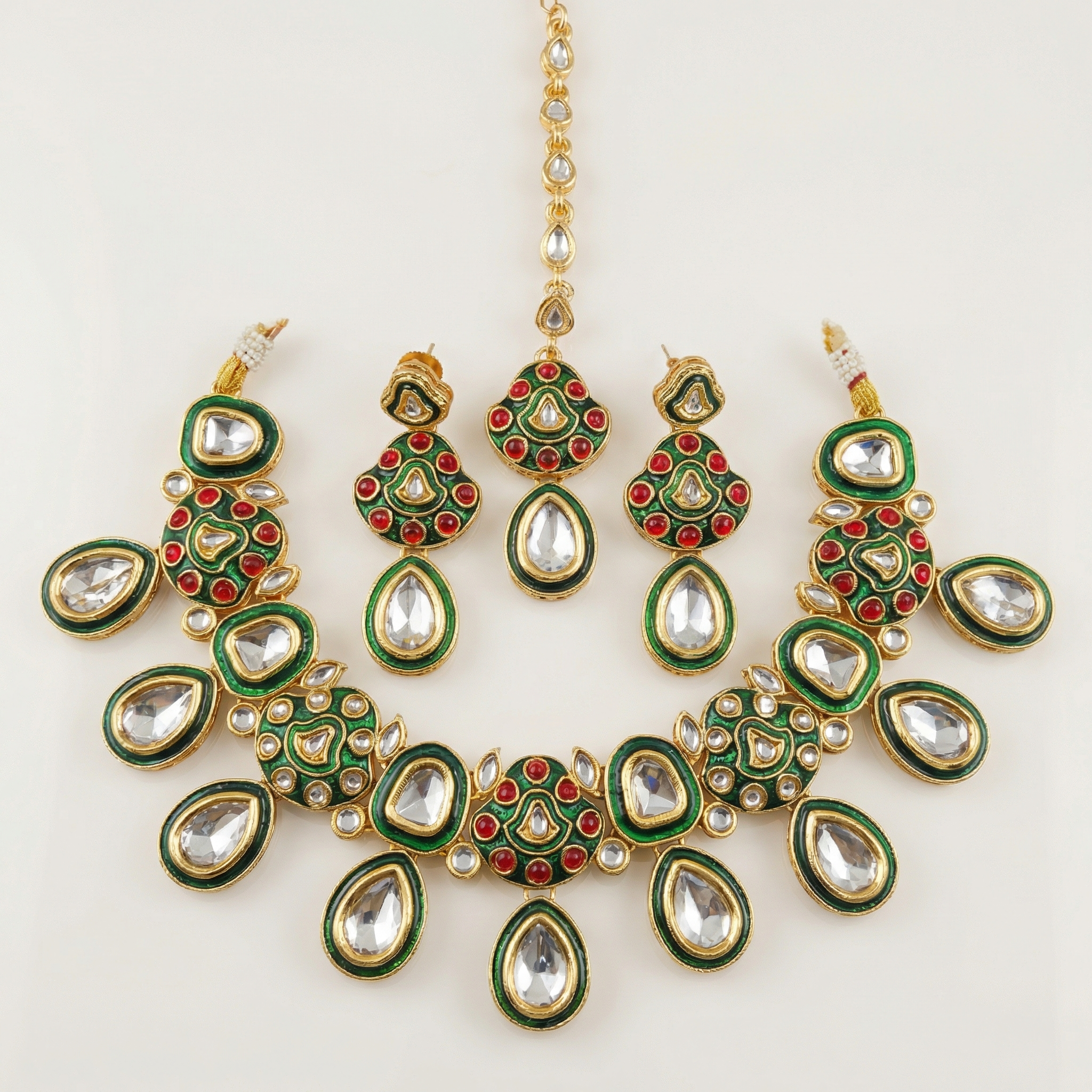 Midnight Black Meenakari Teardrop Kundan Choker Set with Matching Earrings - nandai.store