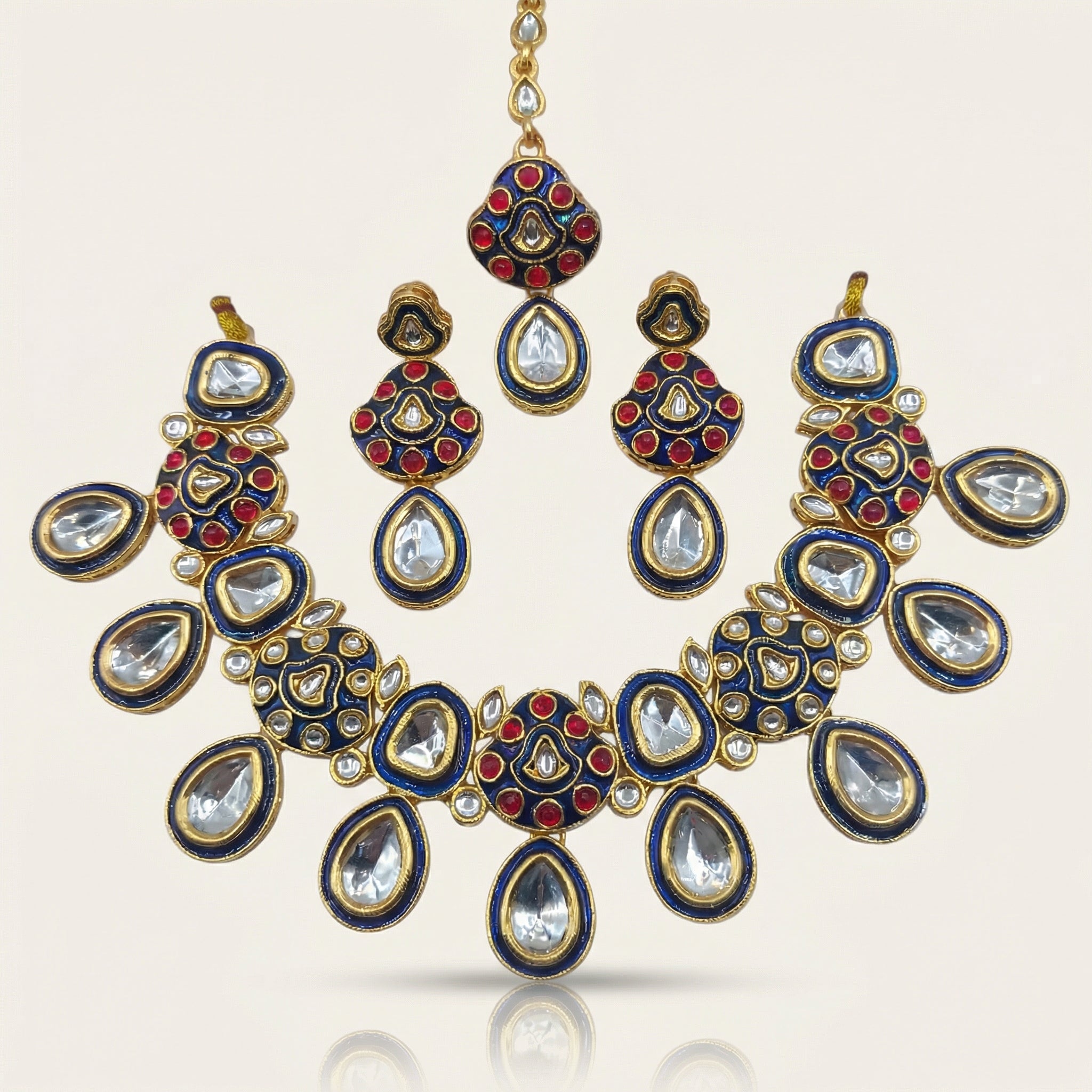 Midnight Black Meenakari Teardrop Kundan Choker Set with Matching Earrings - nandai.store