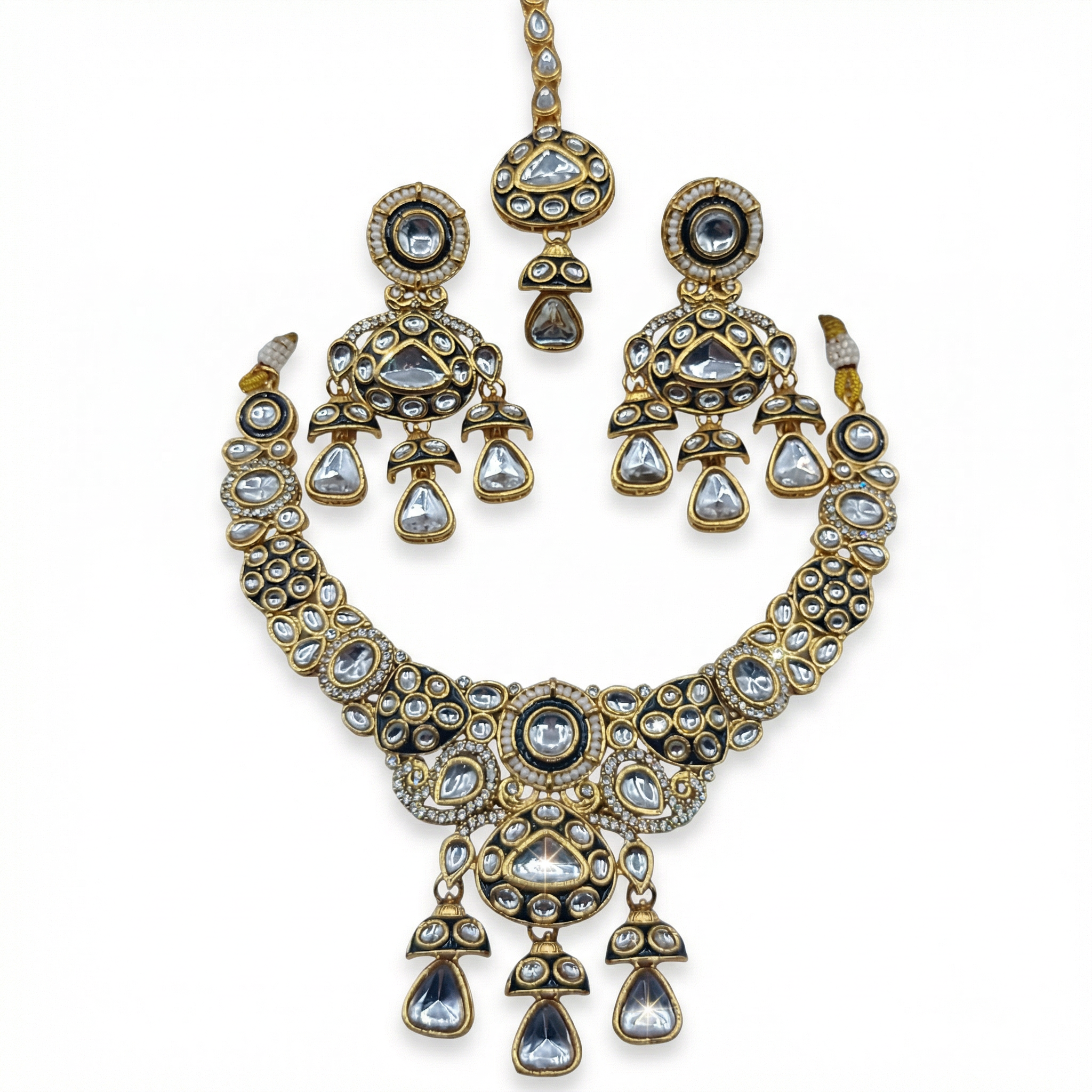 Traditional Cream & Ruby Red Kundan Choker Set with Meenakari Detailing - 3 Piece Bridal Jewelry Set - nandai.store
