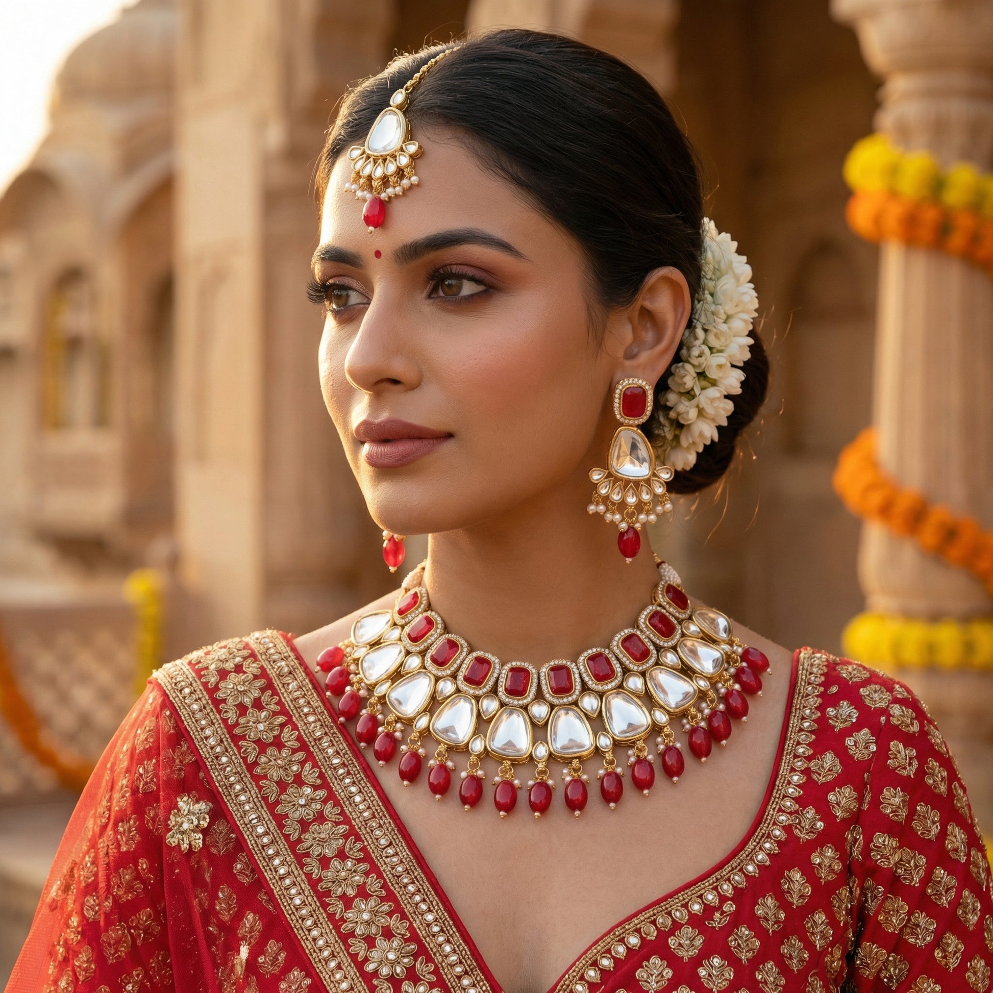 Kundan Choker Set | Earrings | Sarah Jadau Kundan Jewellery for Women - nandai.store