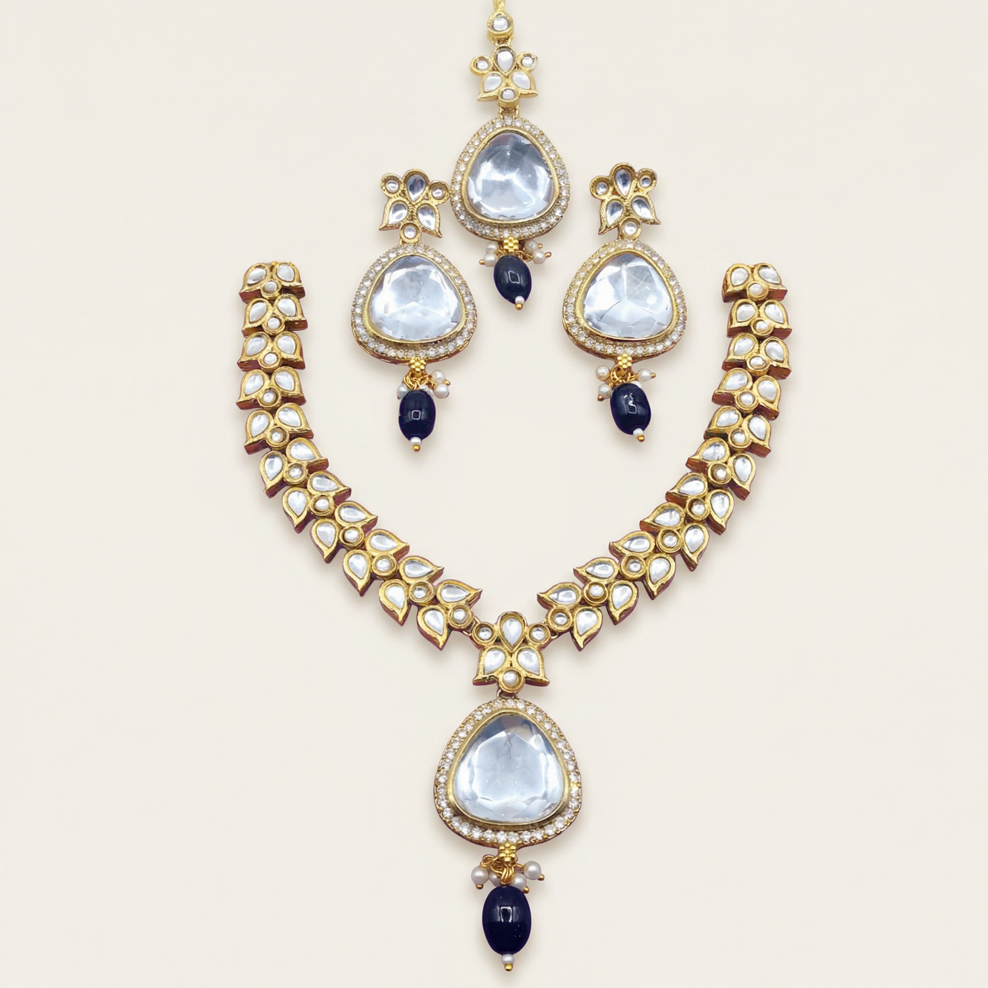 Polki Choker Set - Majestic Uncut Bridal Gold-Plated Necklace & Earrings for Elegant Style - nandai.store