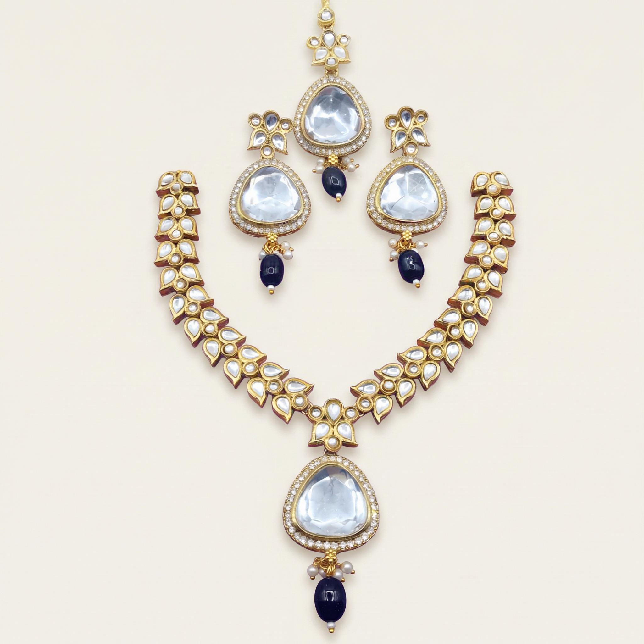 Polki Choker Set - Majestic Uncut Bridal Gold-Plated Necklace & Earrings for Elegant Style - nandai.store