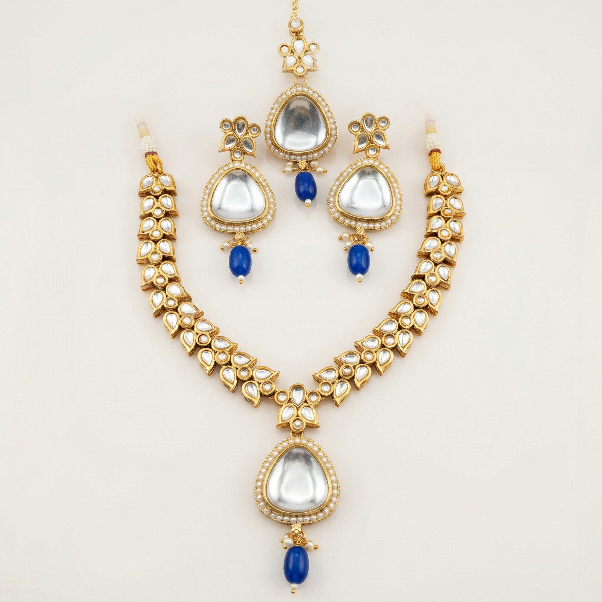 Polki Choker Set - Majestic Uncut Bridal Gold-Plated Necklace & Earrings for Elegant Style - nandai.store