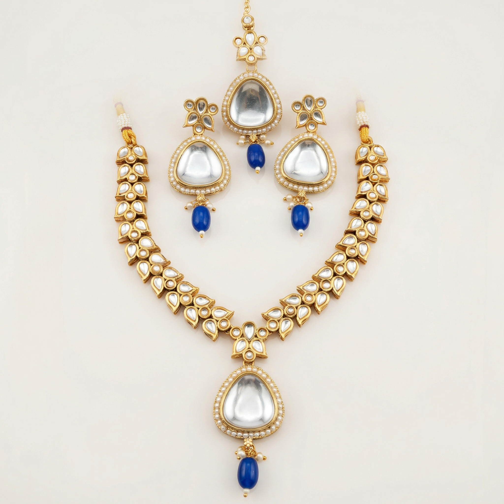 Polki Choker Set - Majestic Uncut Bridal Gold-Plated Necklace & Earrings for Elegant Style - nandai.store