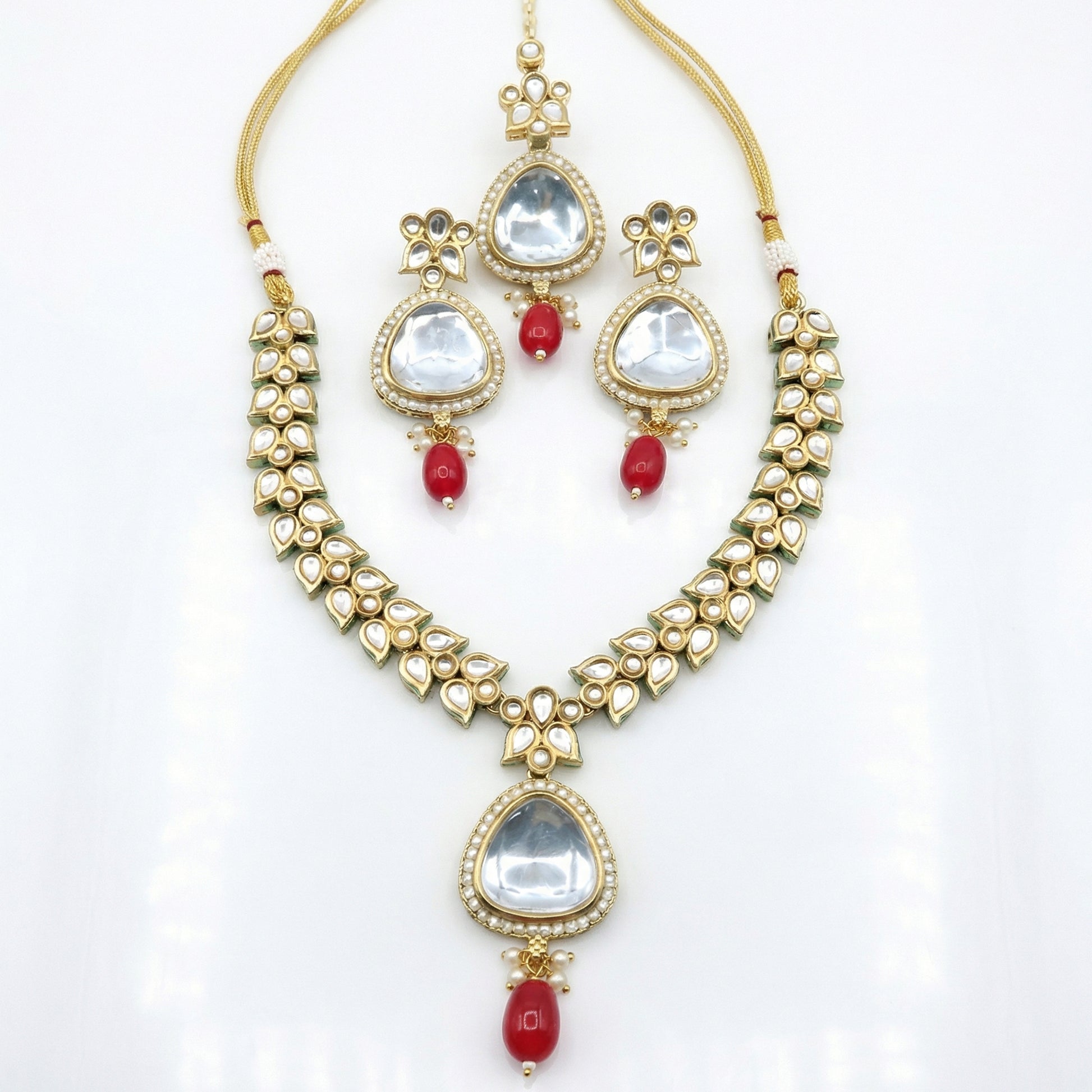 Polki Choker Set - Majestic Uncut Bridal Gold-Plated Necklace & Earrings for Elegant Style - nandai.store