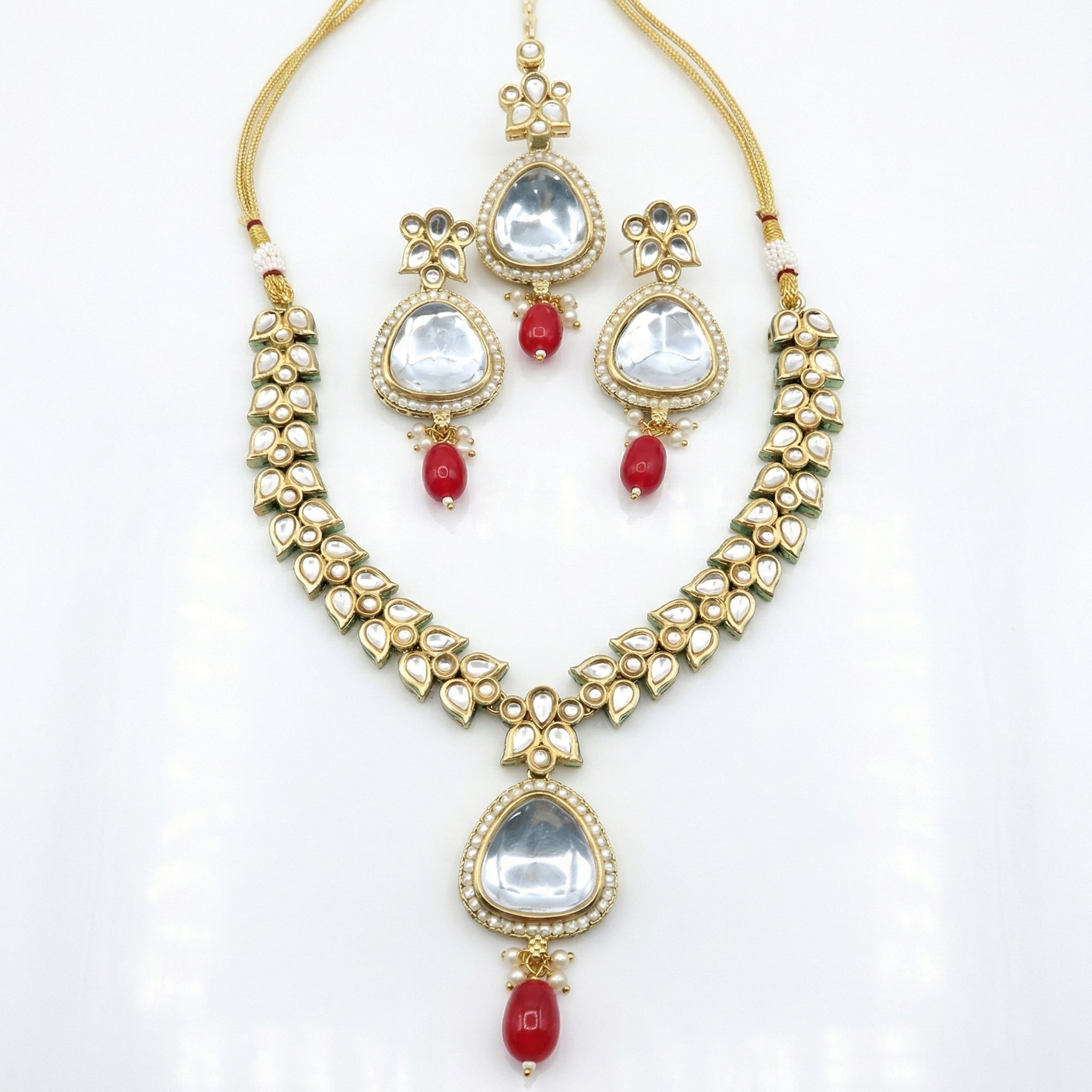 Polki Choker Set - Majestic Uncut Bridal Gold-Plated Necklace & Earrings for Elegant Style - nandai.store