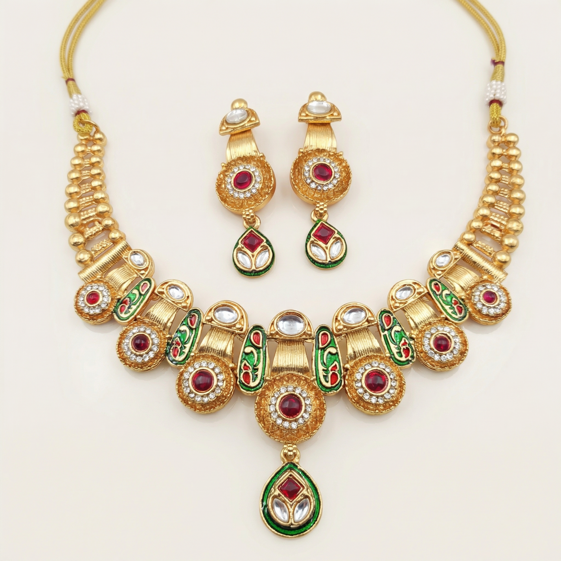 Meenakari Kundan Necklace Set With Earrings | Exquisite Bridal Jewellery Set - nandai.store