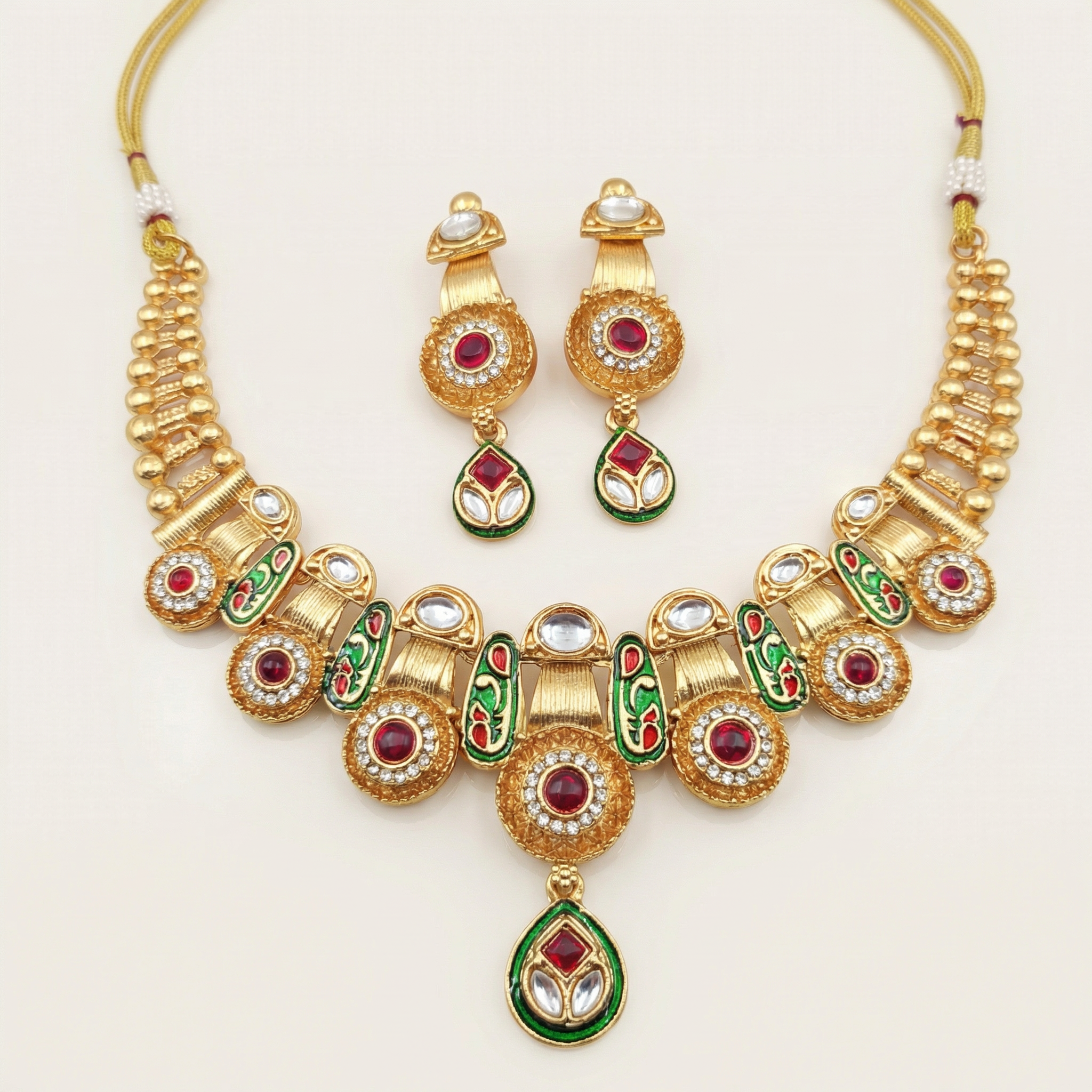 Meenakari Kundan Necklace Set With Earrings | Exquisite Bridal Jewellery Set - nandai.store