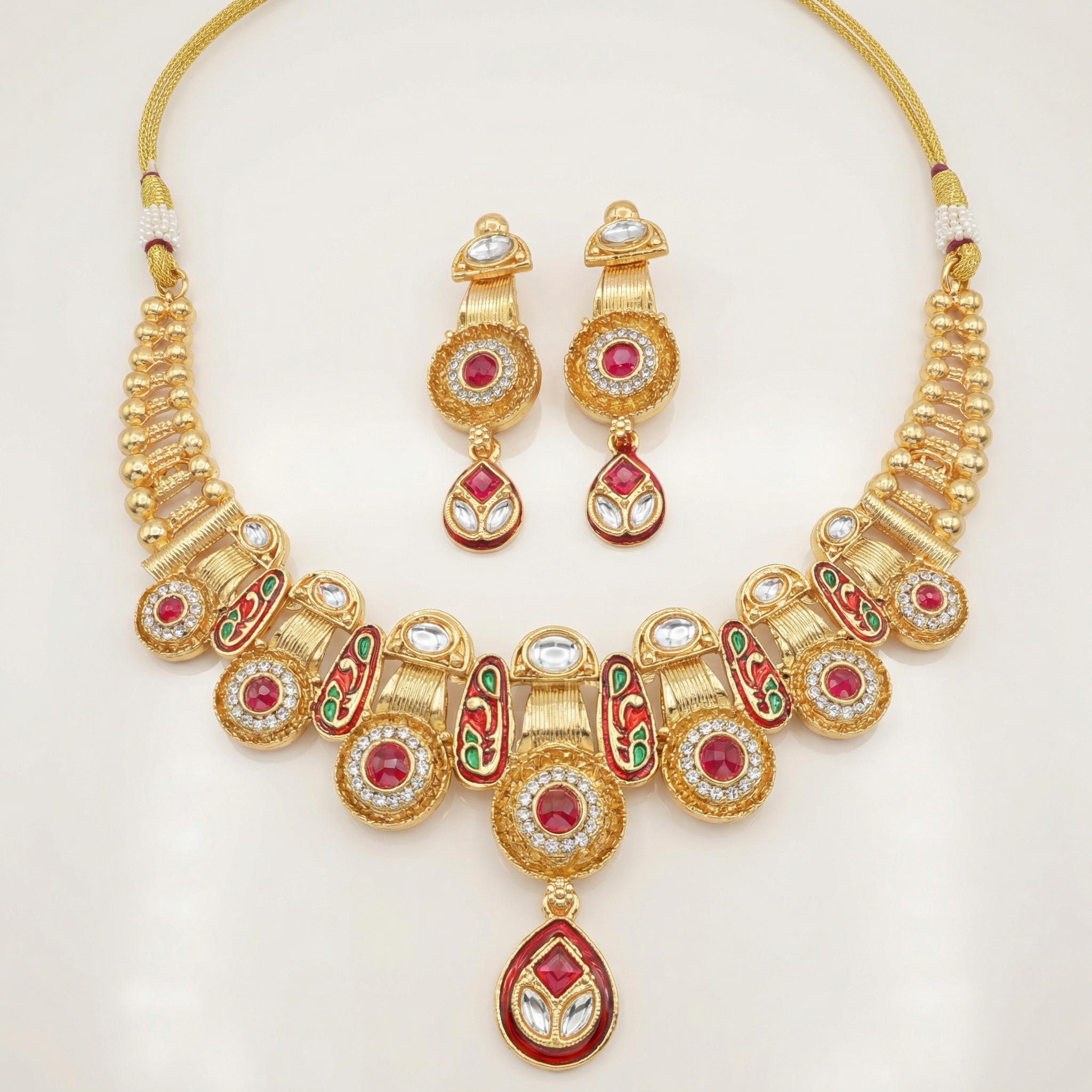 Meenakari Kundan Necklace Set With Earrings | Exquisite Bridal Jewellery Set - nandai.store