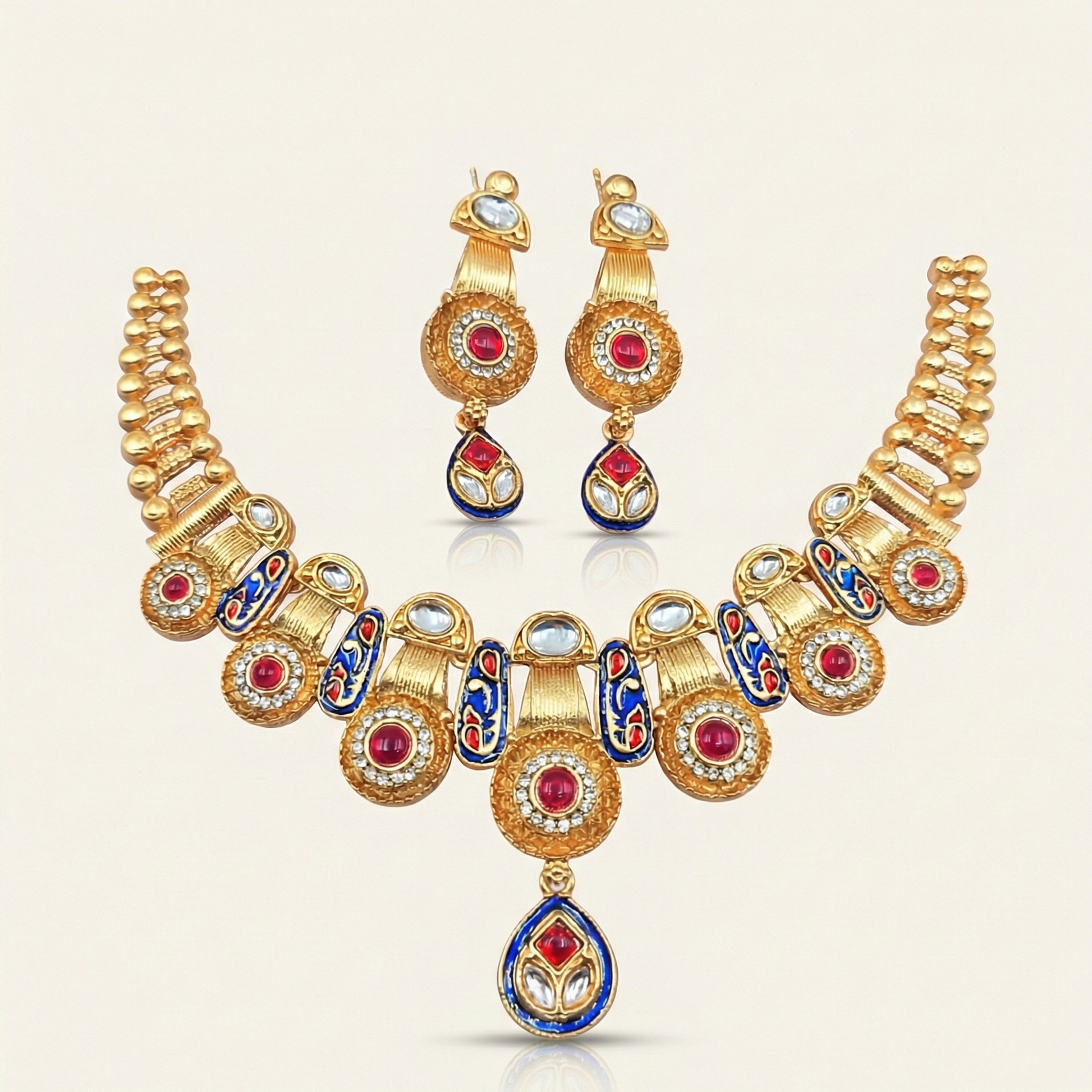 Meenakari Kundan Necklace Set With Earrings | Exquisite Bridal Jewellery Set - nandai.store