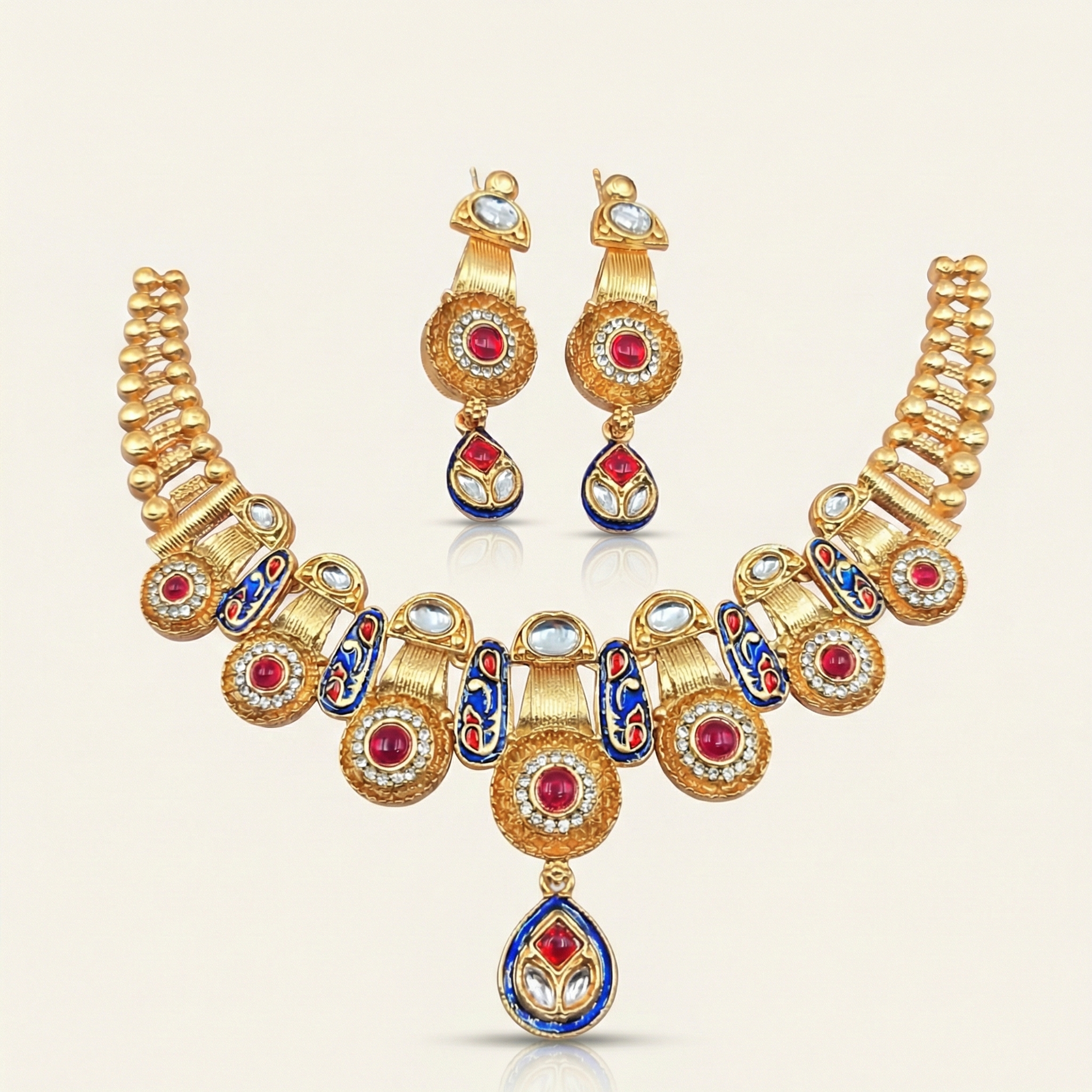 Meenakari Kundan Necklace Set With Earrings | Exquisite Bridal Jewellery Set - nandai.store