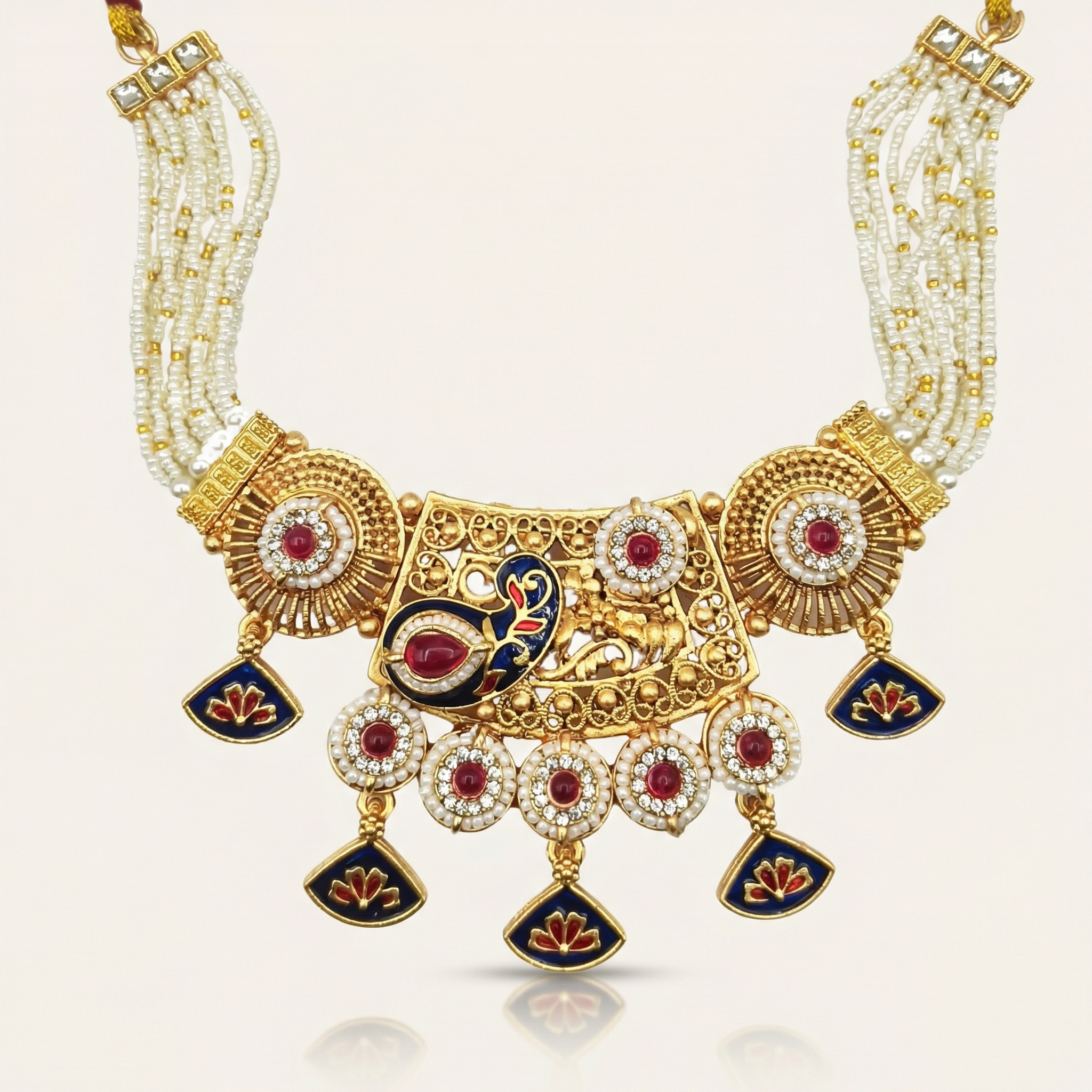 Meenakari Necklace | Tripti Rajputi Gold-Plated Statement Set with Earrings - nandai.store