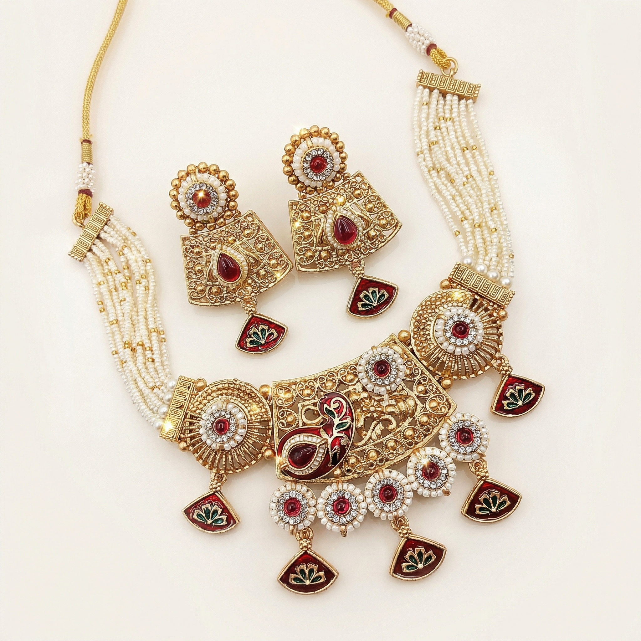 Meenakari Necklace | Tripti Rajputi Gold-Plated Statement Set with Earrings - nandai.store