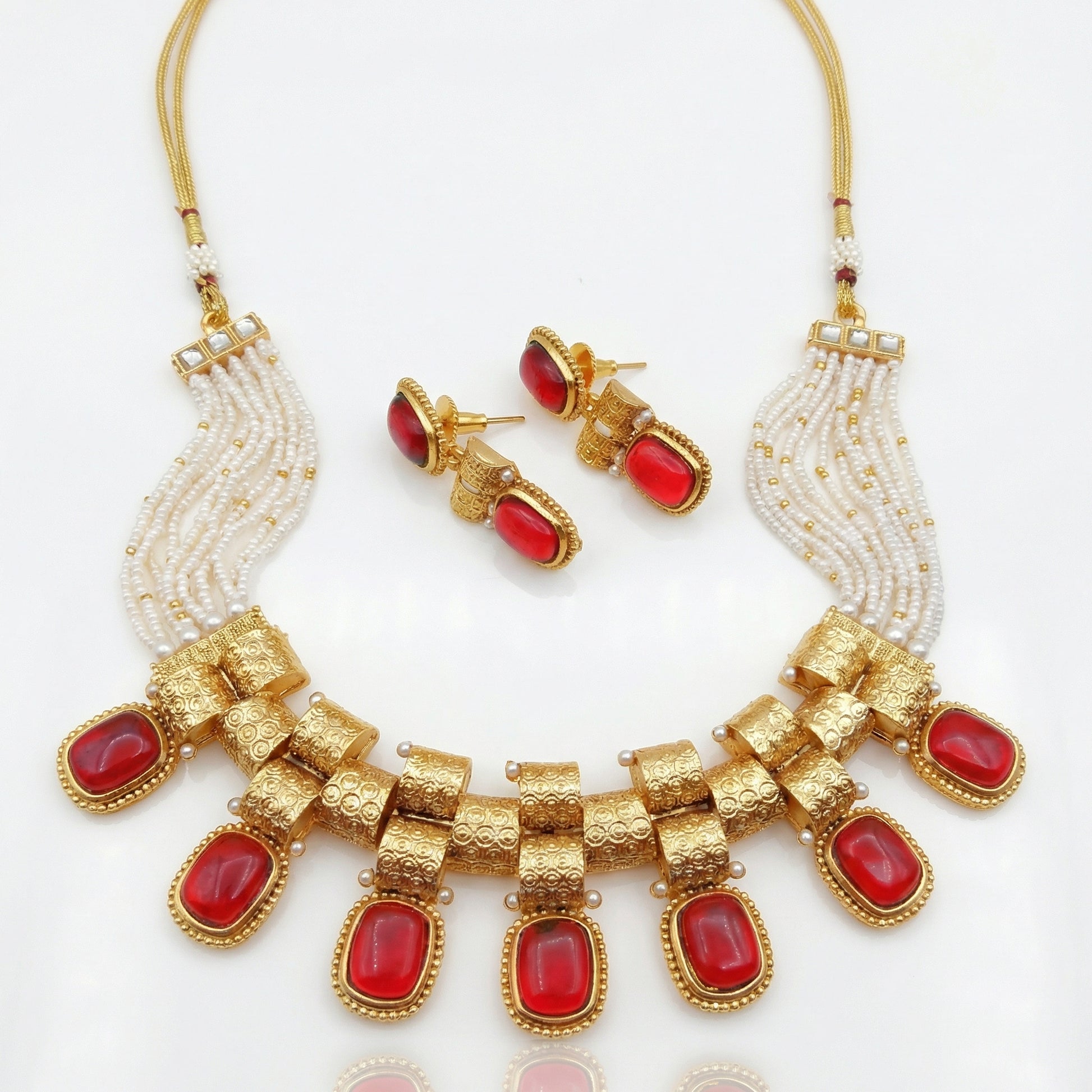 Rajwadi Choker Necklace | Monalisa Fusion Bridal Jewelry Set with Earrings - nandai.store