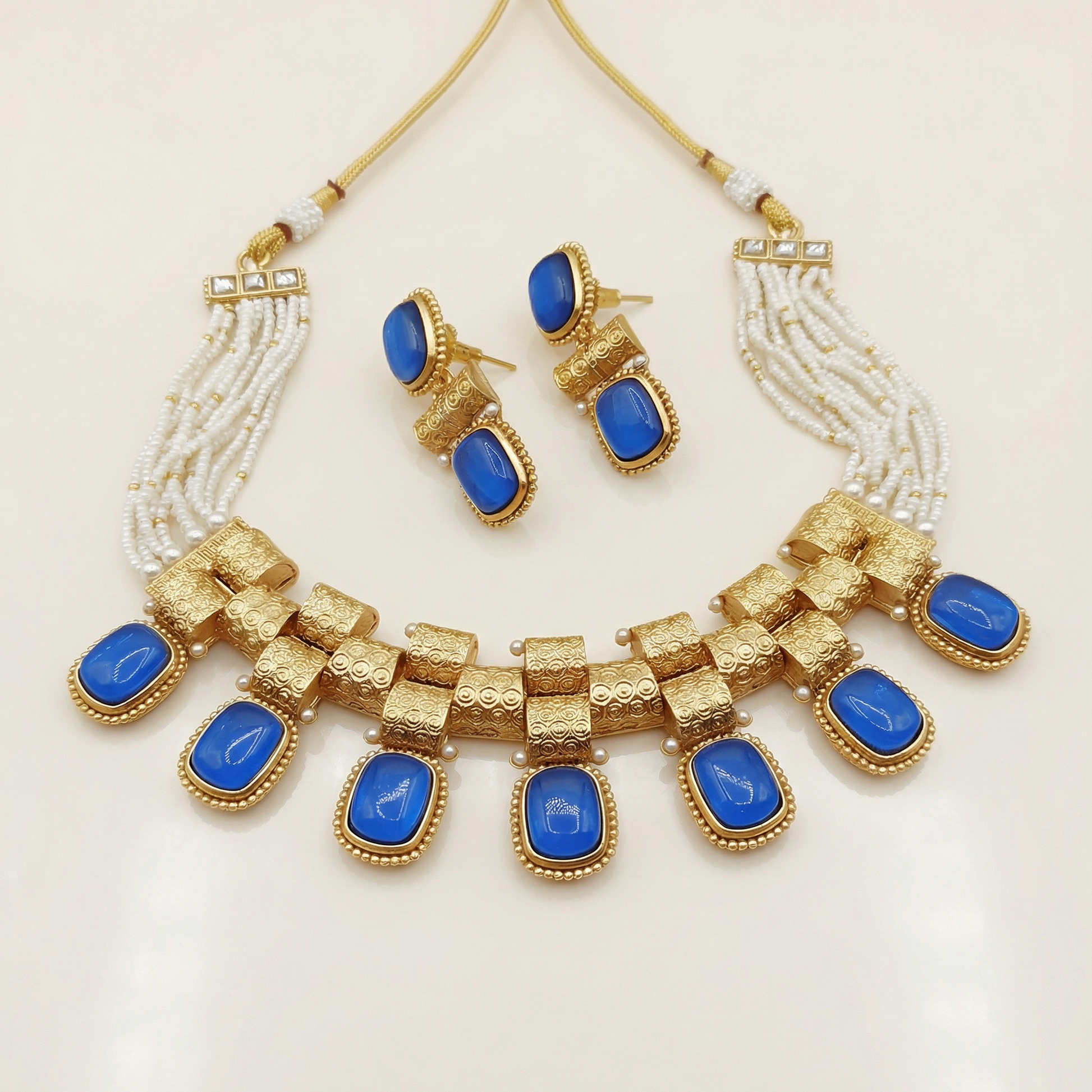 Rajwadi Choker Necklace | Monalisa Fusion Bridal Jewelry Set with Earrings - nandai.store